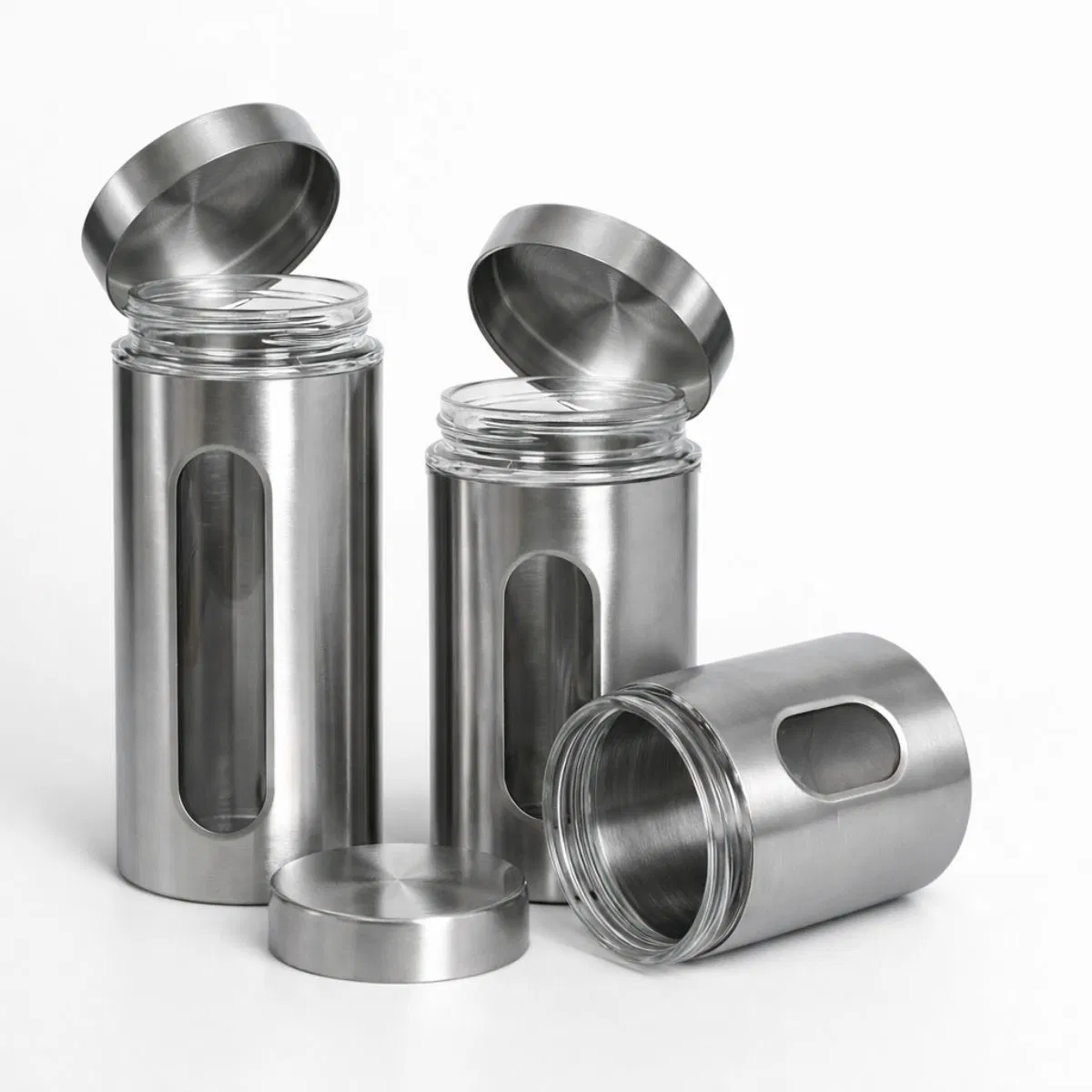 LA'VITE Stainless Steel & Glass Window Canister Set of 3 (300ml, 550ml, 800ml) – Airtight Premium Kitchen Storage Containers - Image 3