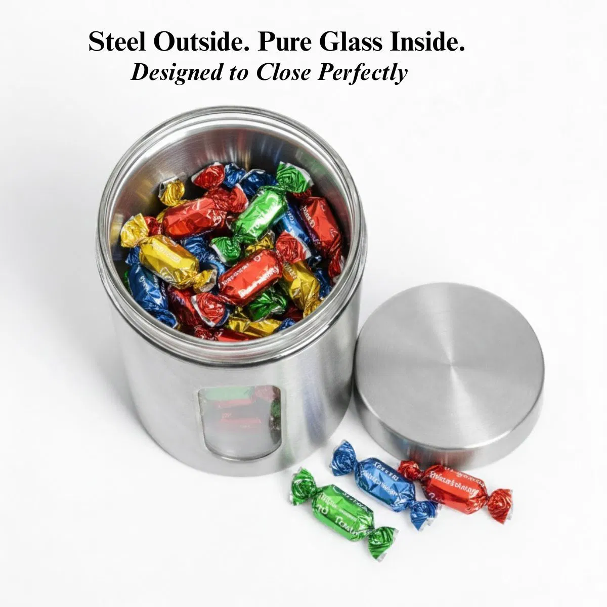 LA'VITE Stainless Steel & Glass Window Canister Set of 3 (300ml, 550ml, 800ml) – Airtight Premium Kitchen Storage Containers - Image 5