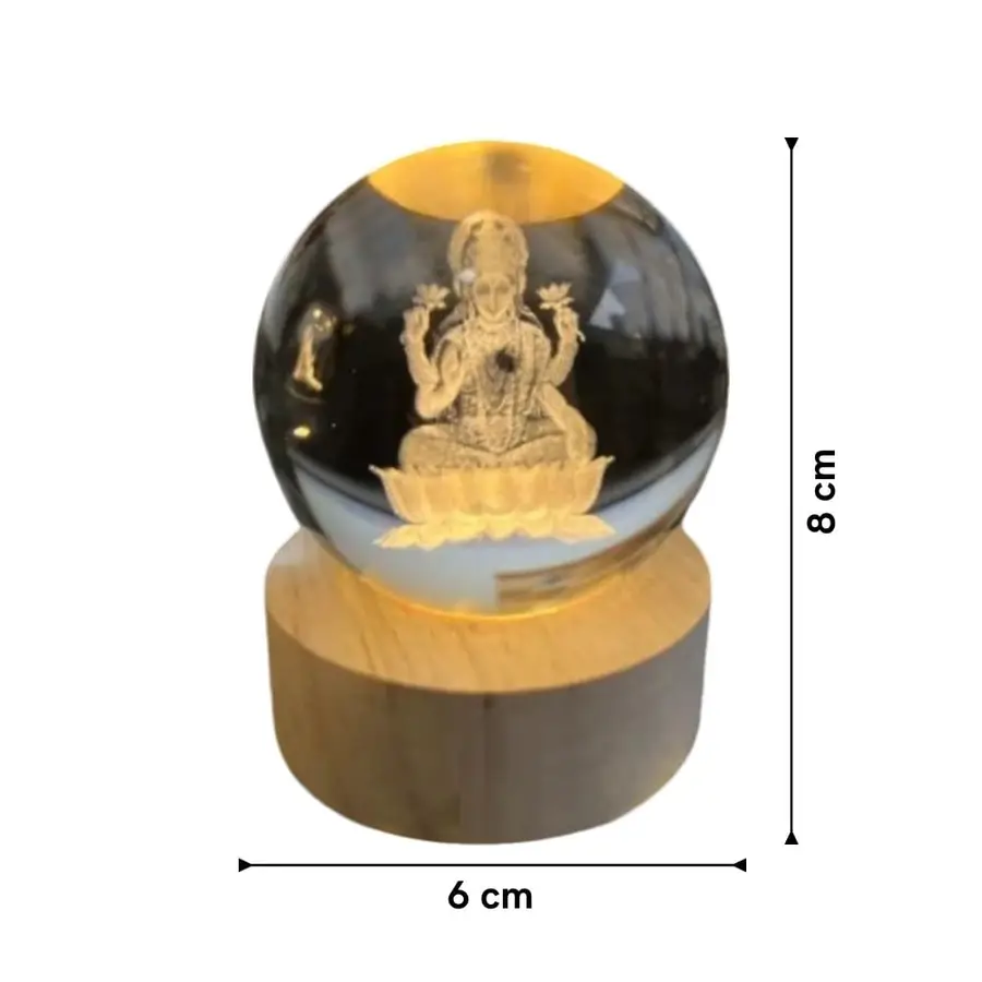 Laxmi: 3D LED Laxmi Ji Crystal Ball Night Lamp with USB-Powered Glow & Wooden Base for Mandir, Home & Office Décor - Image 5