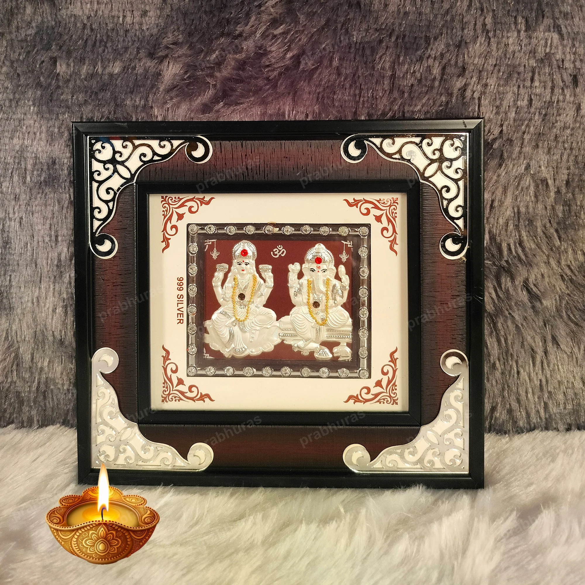 Laxmi Ganesh Wall Hanging Photo Frame Silver Coated - Image 2