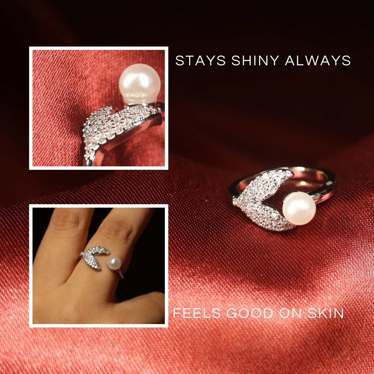Leaf & Pearl Open Ring - Image 3