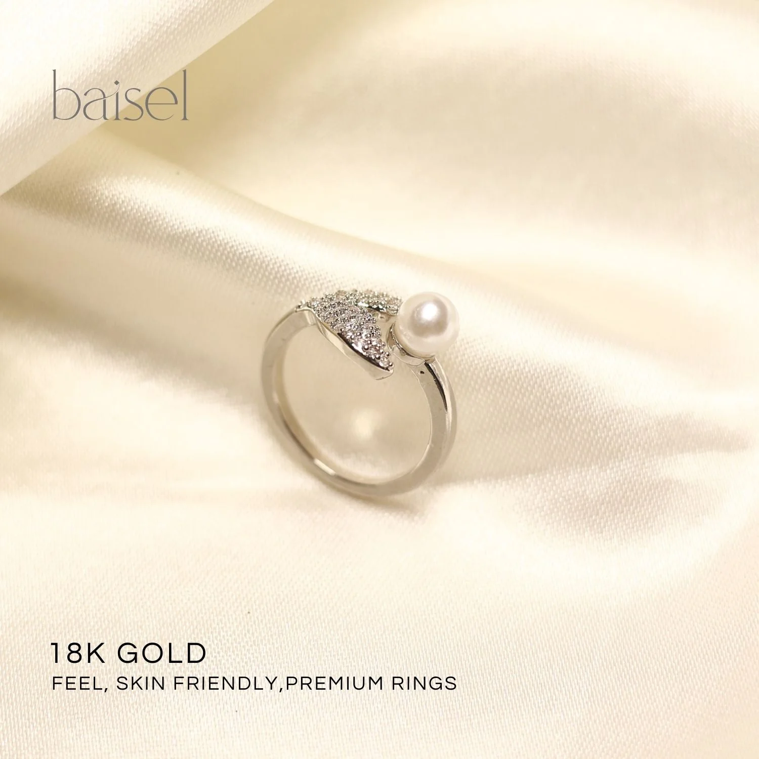 Leaf & Pearl Open Ring - Image 4
