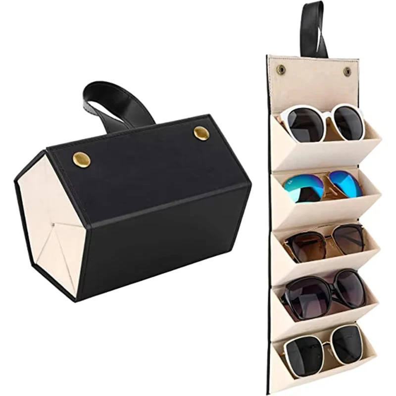 Leather Foldable Sunglasses Organizer Hanging storage box For Travel And Events 1pc