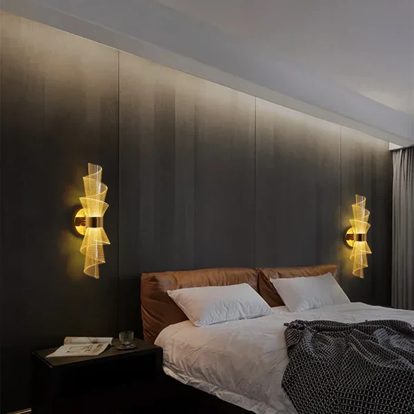Led Acrylic Modern Golden Metal Wall Light - Image 7
