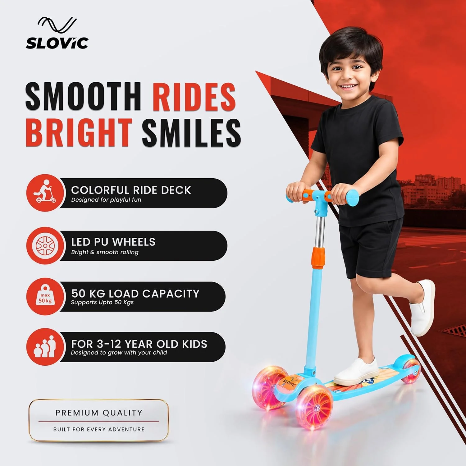 LED Kick Scooter - 3-Wheel, Adjustable & Foldable - Image 6