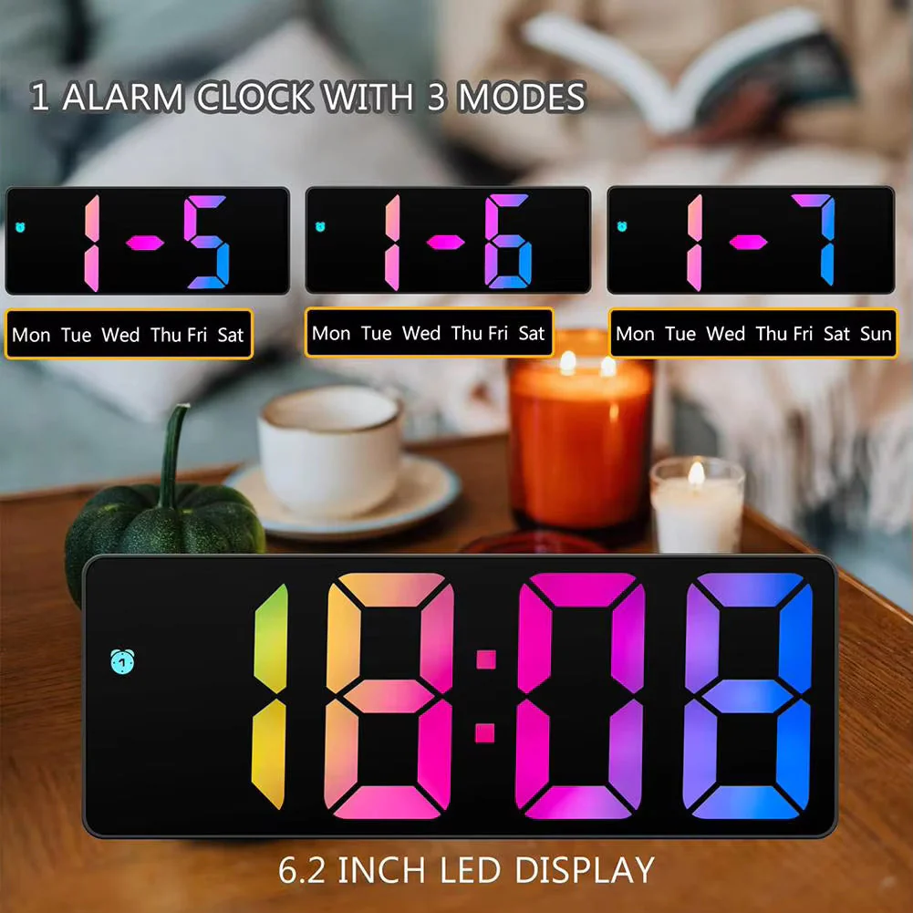 LED Mirror Digital Alarm Clock 12/24 Hour With Snooze Function For Travel And Bedside 1pc - Image 2