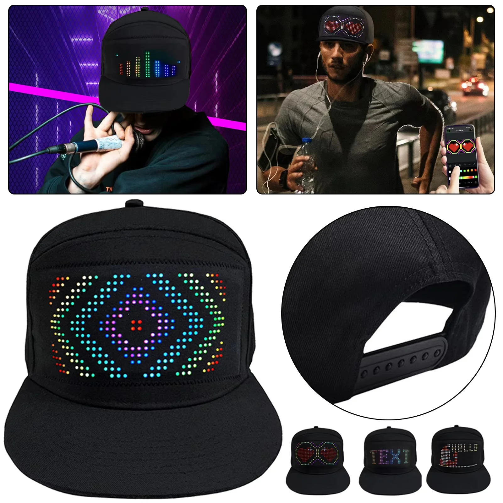 LED Screen Display Bluetooth Hat Rechargeable LED Message Hat For Parties, Music festivals 1pc - Image 2