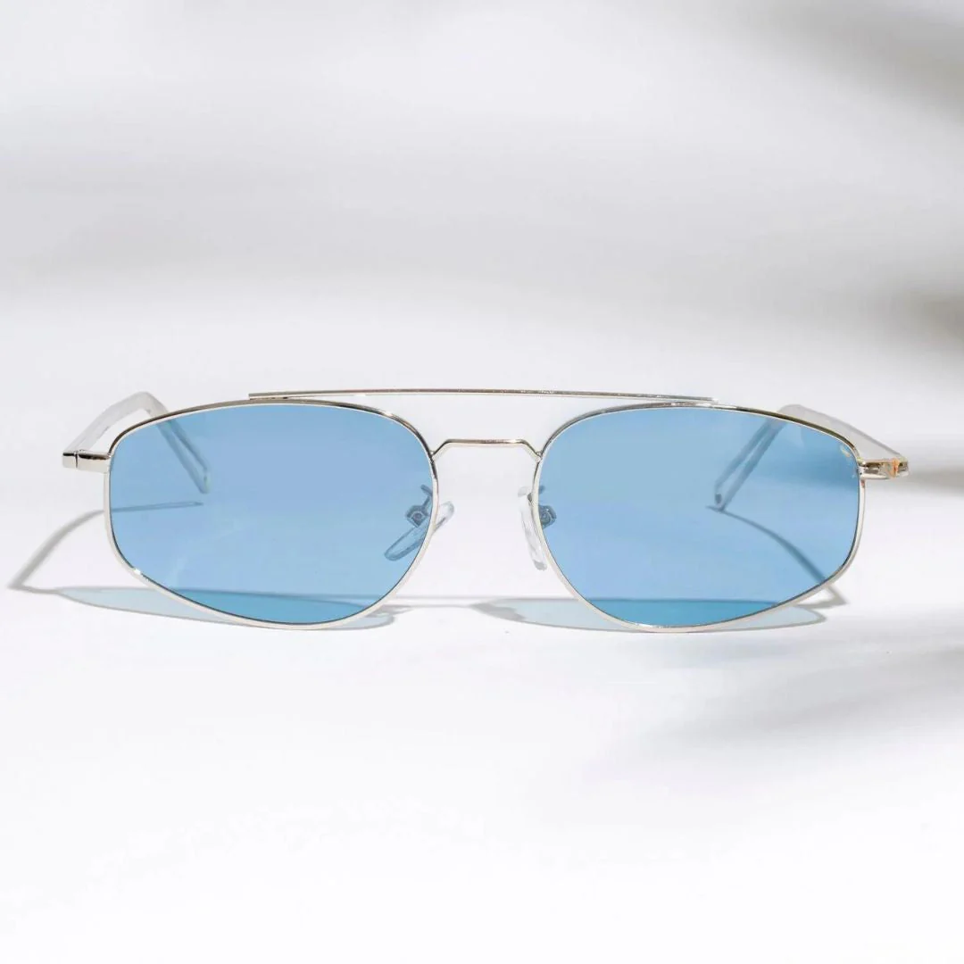 Leon Silver Blue Oval Sunglasses - Image 2