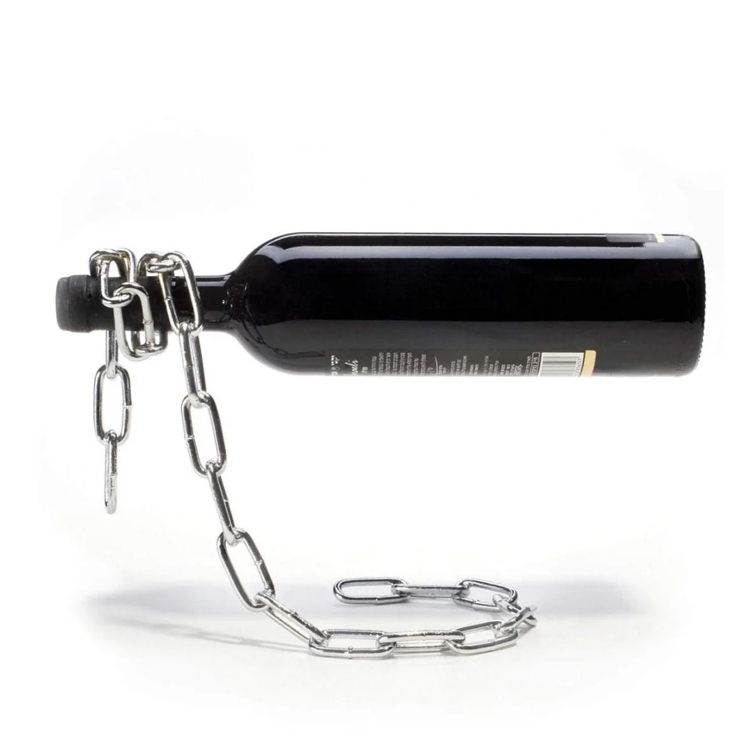 Levino: Optical Illusion Wine Bottle Holder with Floating Chain Design, Tabletop Metal Wine Rack Holder, Unique Home Decor for Bar & Kitchen - Image 5
