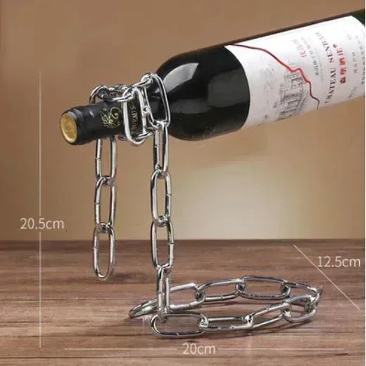 Levino: Optical Illusion Wine Bottle Holder with Floating Chain Design, Tabletop Metal Wine Rack Holder, Unique Home Decor for Bar & Kitchen - Image 6