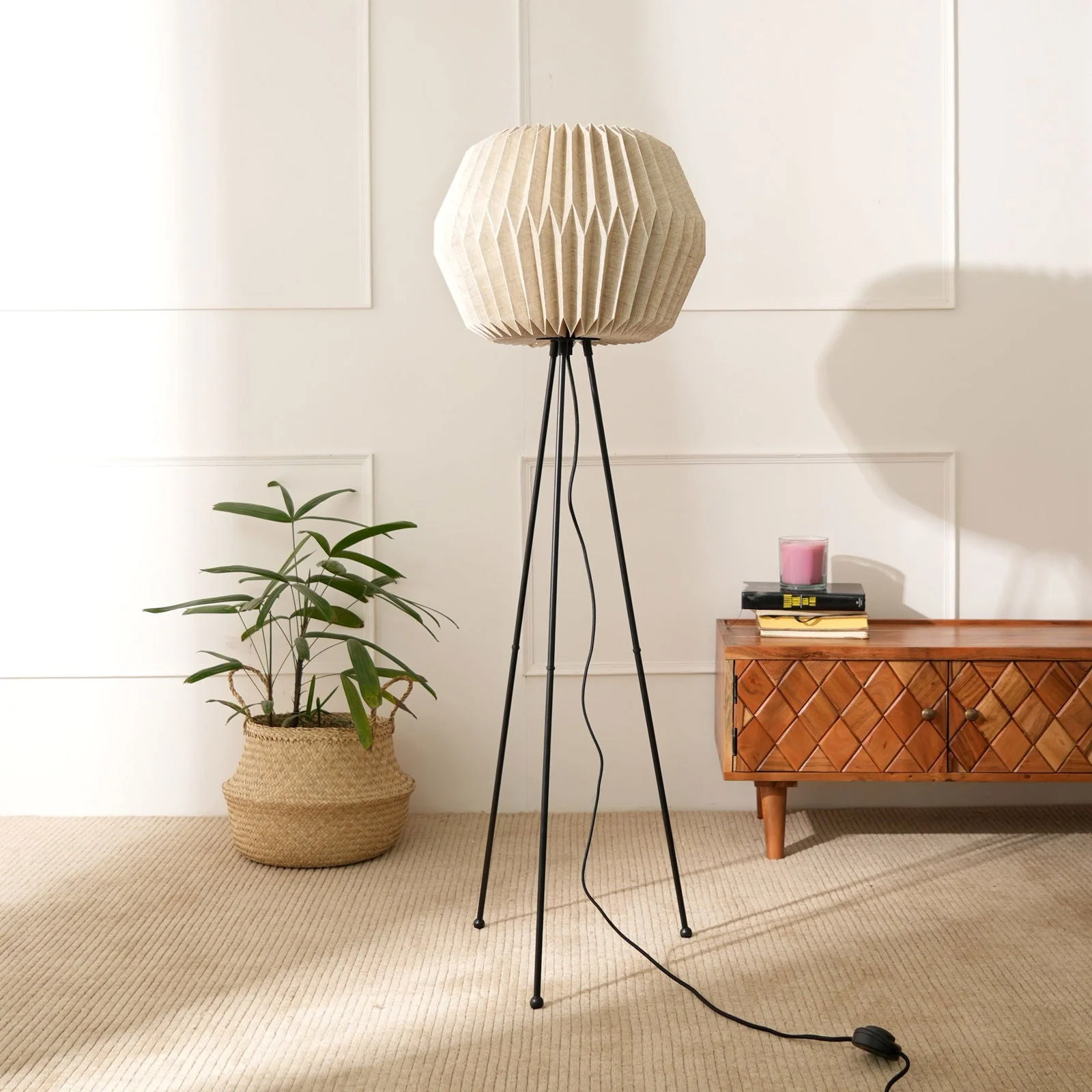 Lifo Floor Lamp - Origami, Linen Floor Light, Knock Down Tripod Standing Lamp - Image 3