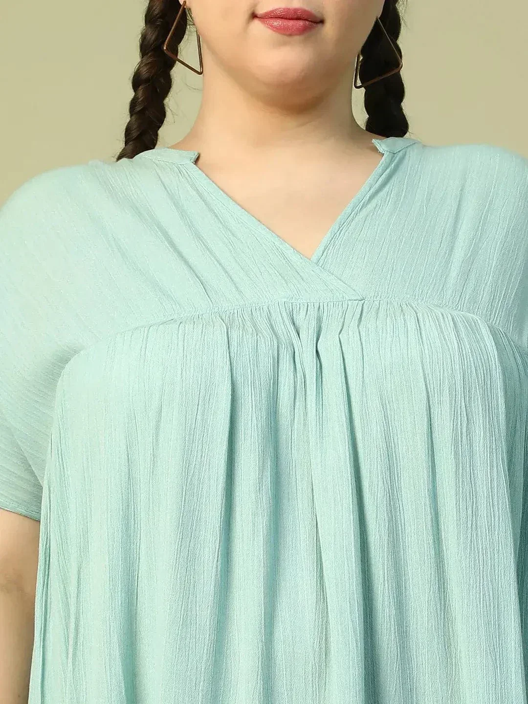 Light Green Short Sleeve Rayon Crepe Long Maxi Plus Size Women Dress - Image 6