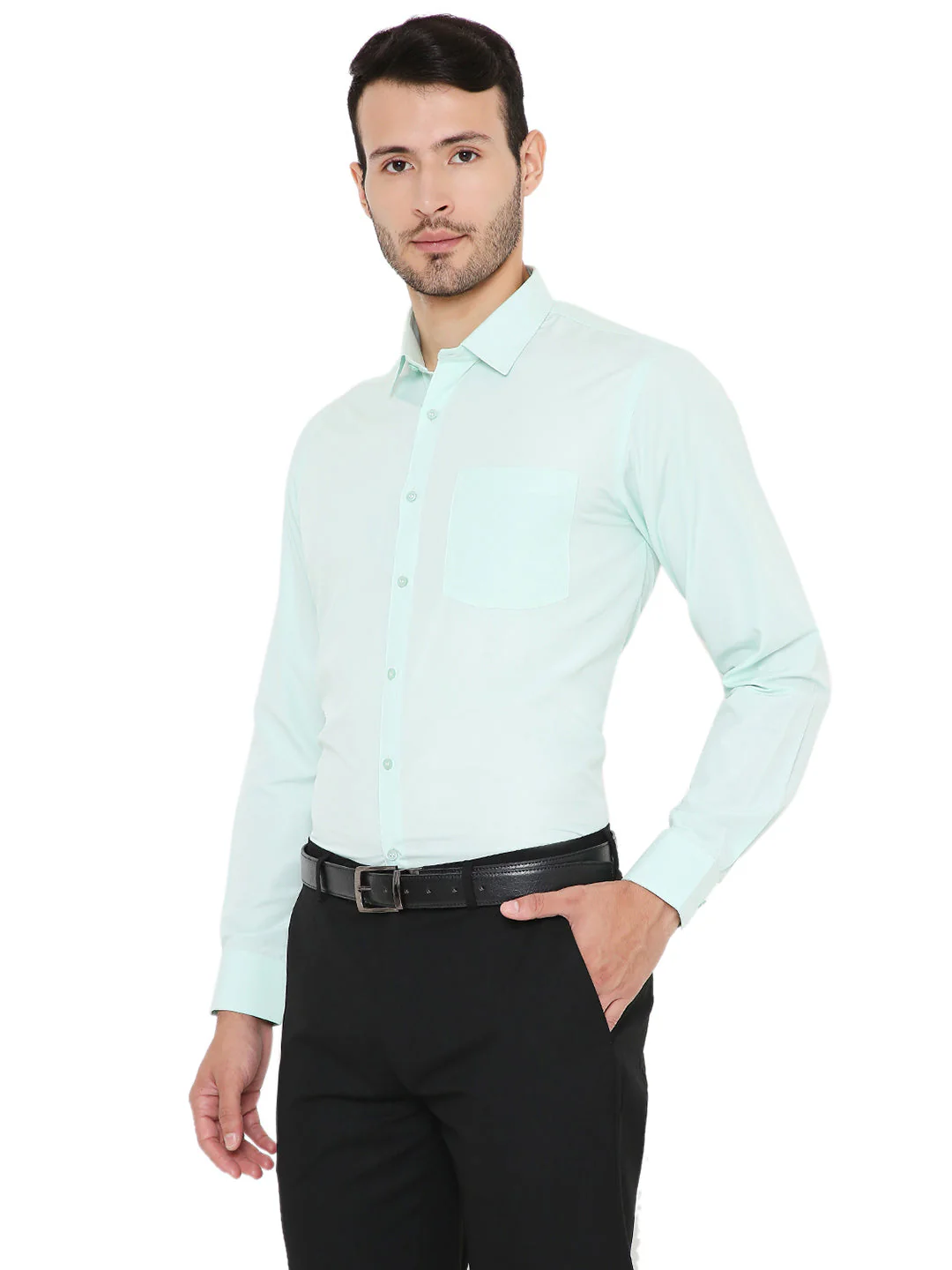 Light Green Solid | Slim Fit | Formal Shirt - Image 3