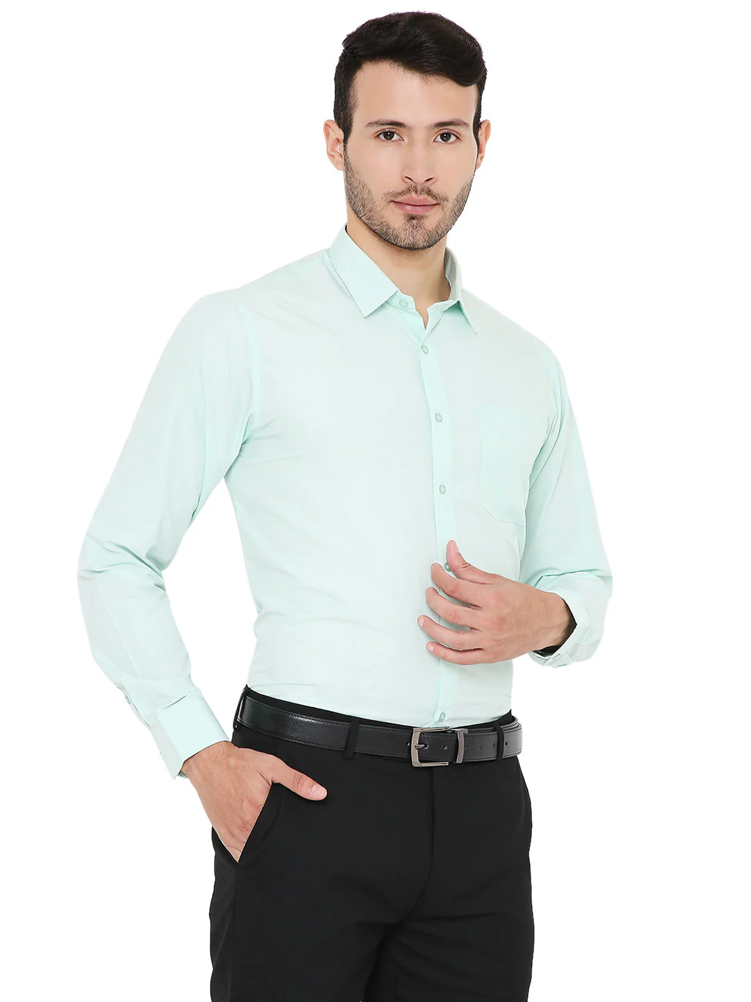 Light Green Solid | Slim Fit | Formal Shirt - Image 4
