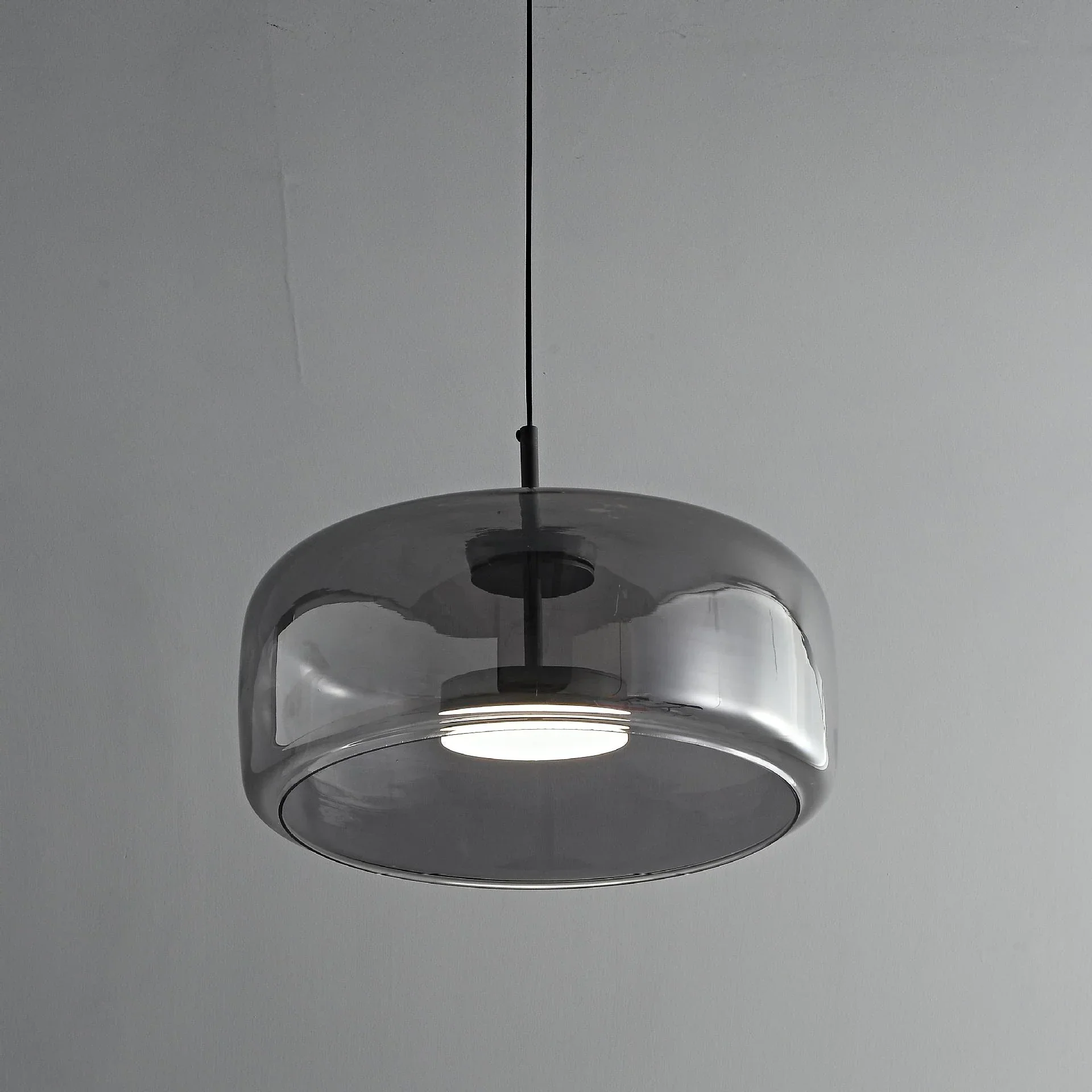 Light LED Glass Smokey Black Metal Pendant Ceiling Light - Warm White