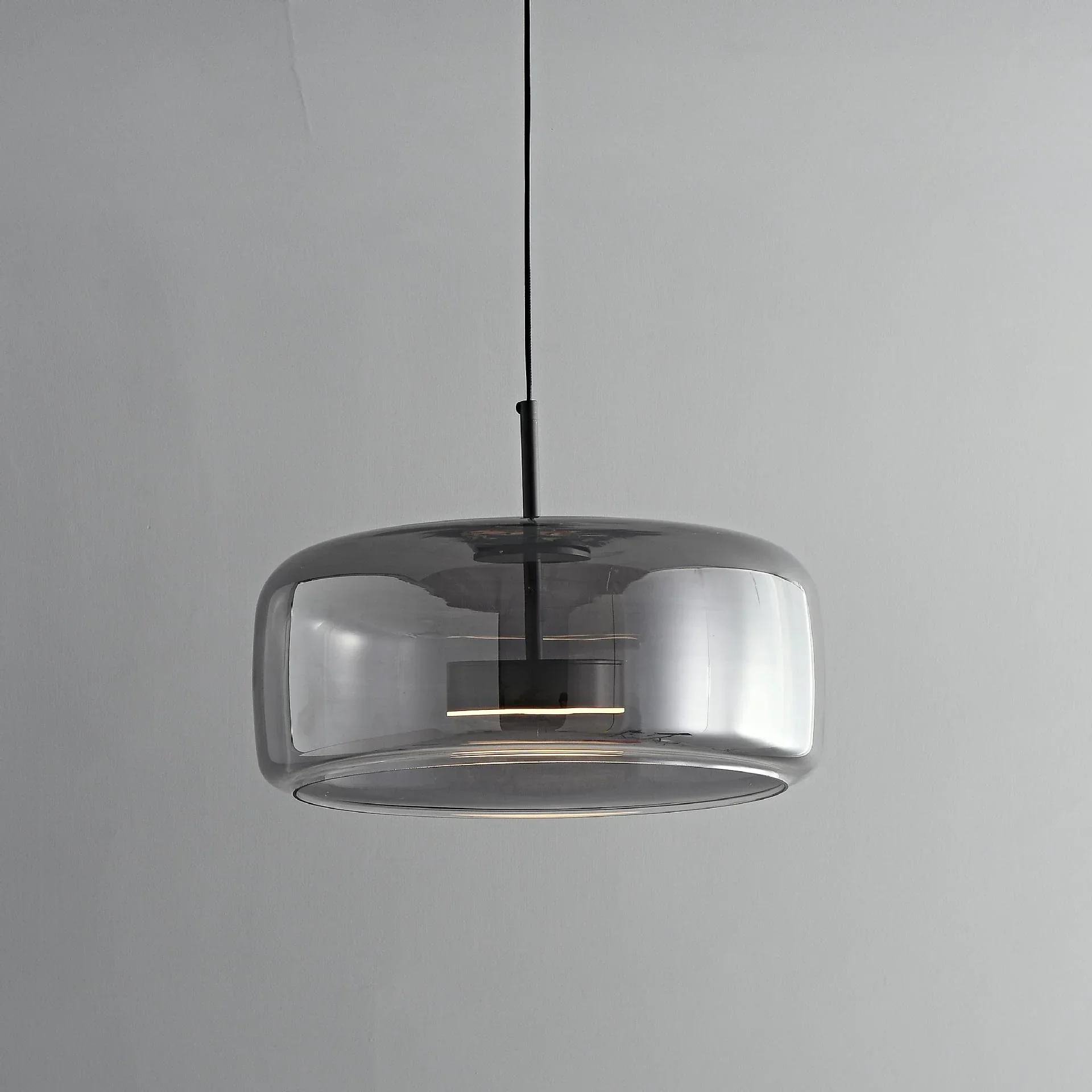 Light LED Glass Smokey Black Metal Pendant Ceiling Light - Warm White - Image 2
