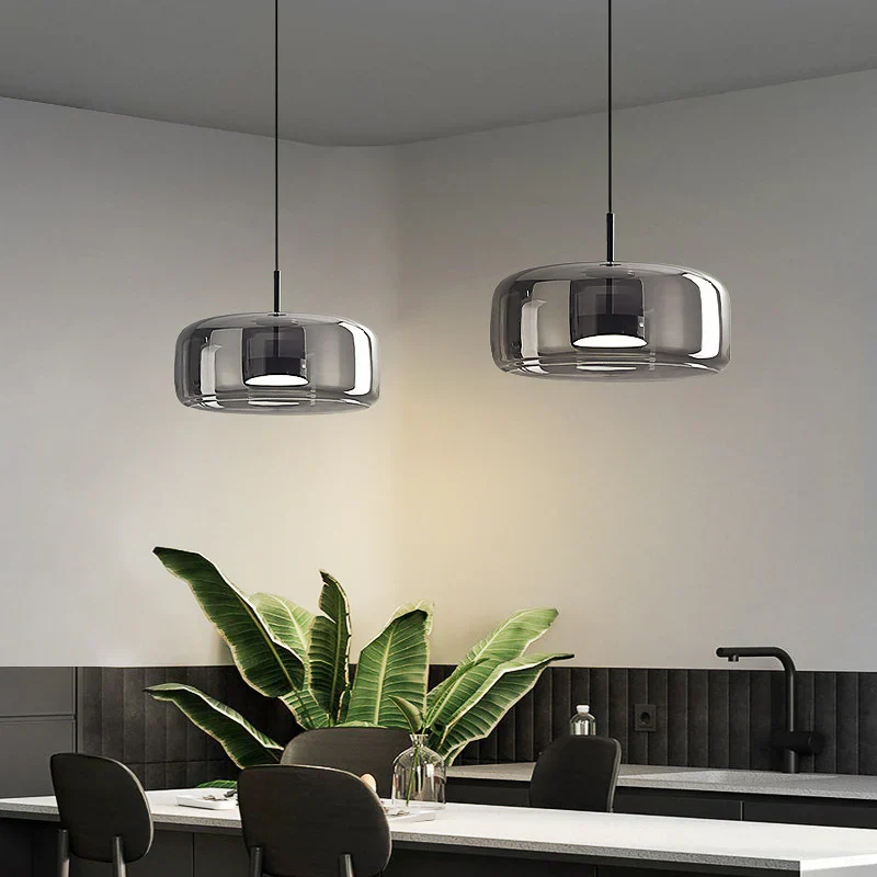 Light LED Glass Smokey Black Metal Pendant Ceiling Light - Warm White - Image 4