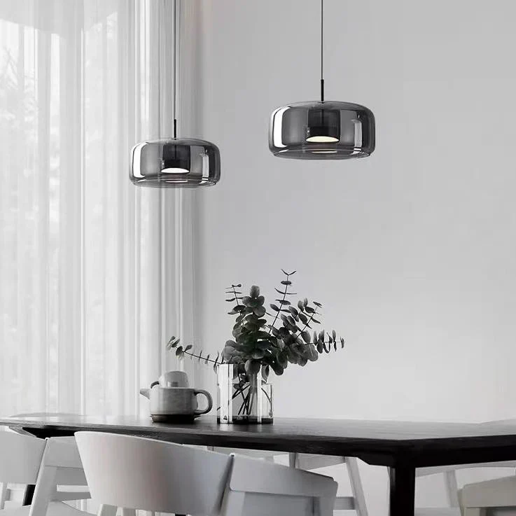 Light LED Glass Smokey Black Metal Pendant Ceiling Light - Warm White - Image 5