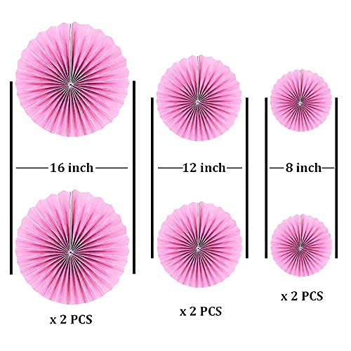 Light Pink Hanging Paper Fans Decoration Set (Pack of 6)  (Size: 2X16 Inch, 2X12 Inch, 2X8 Inch) - Image 2