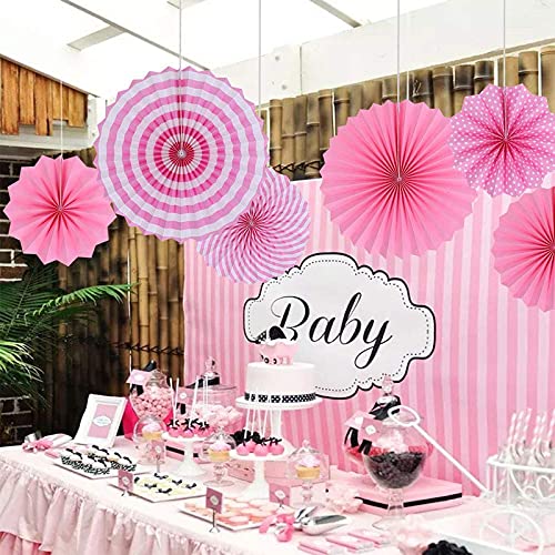 Light Pink Hanging Paper Fans Decoration Set (Pack of 6)  (Size: 2X16 Inch, 2X12 Inch, 2X8 Inch) - Image 4