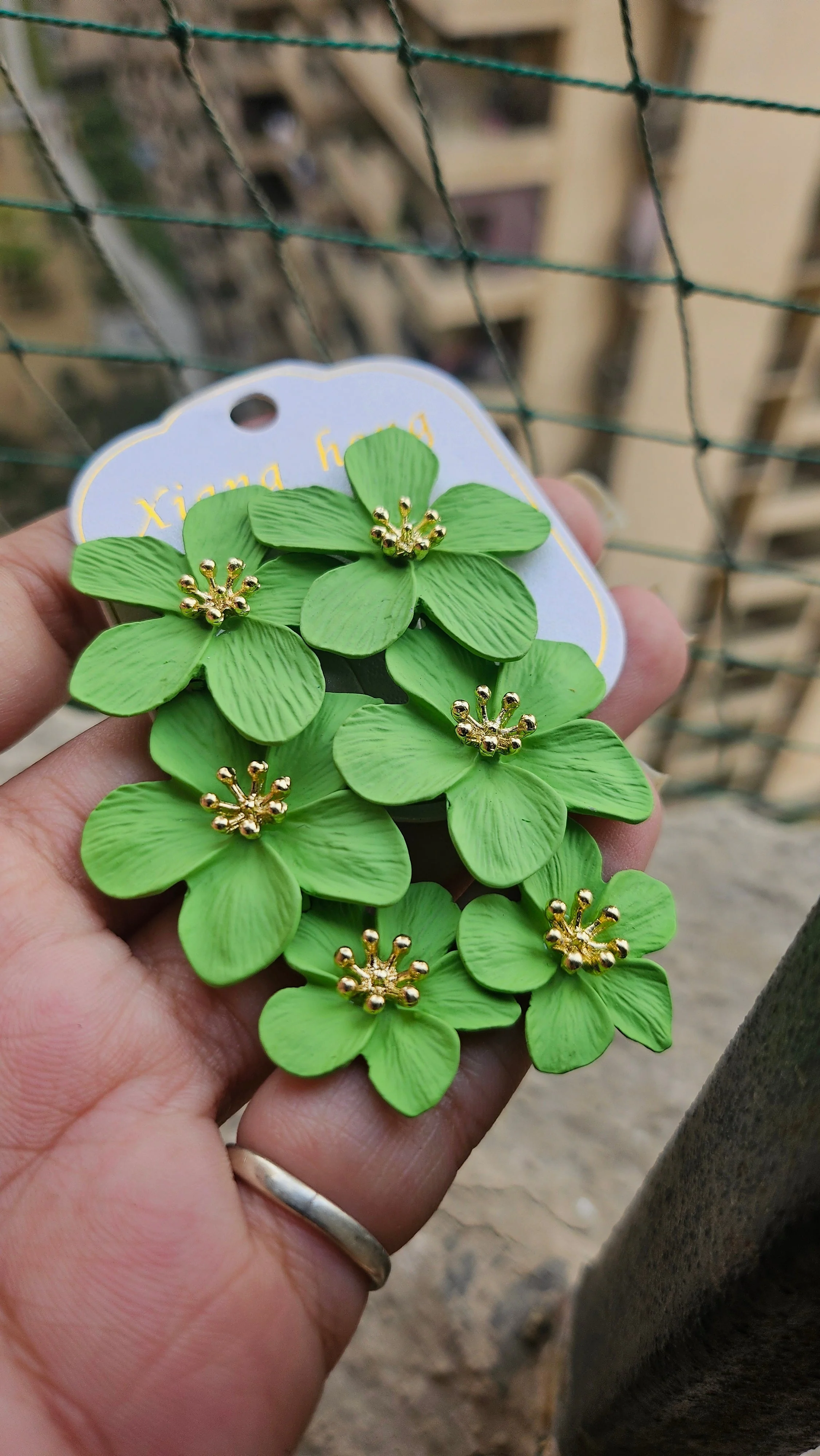 Lime Green Blossom Statement Earrings - Image 3