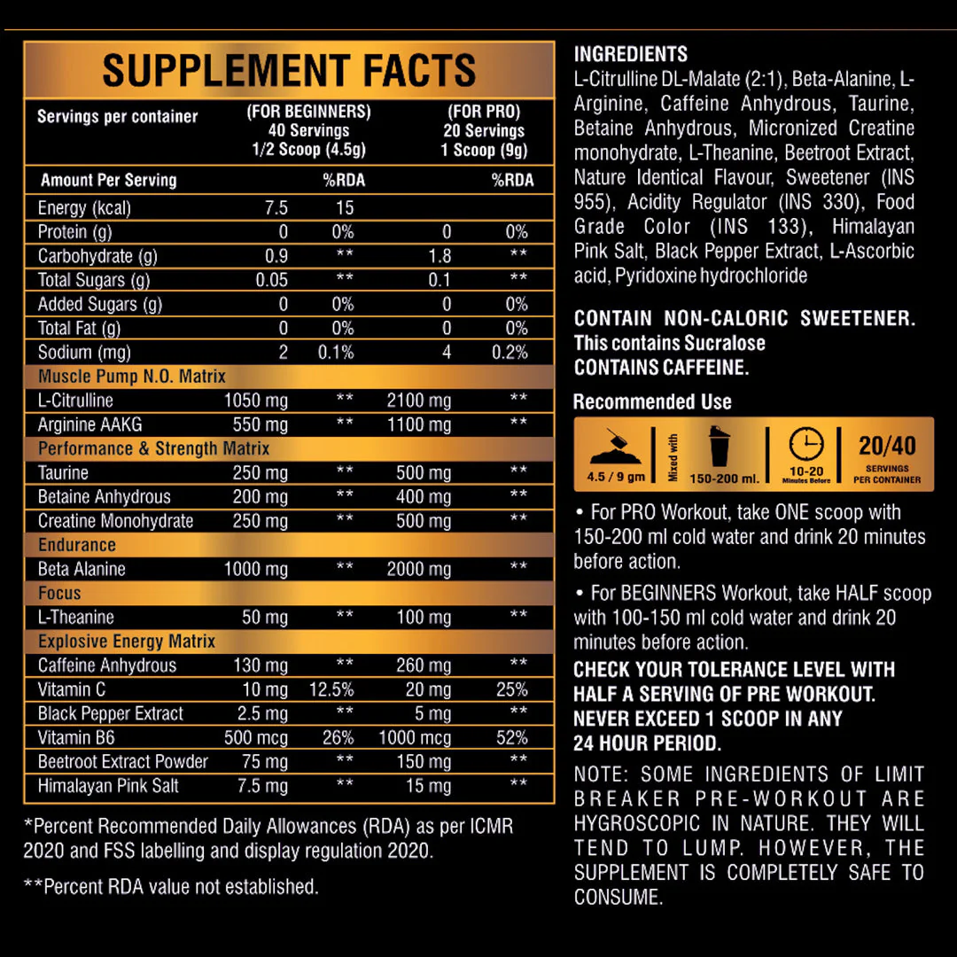 Limit Breaker Pre-Workout with Citrulline, Creatine, Arginine AAKG, Beta-Alanine, Caffeine, Taurine - Image 4