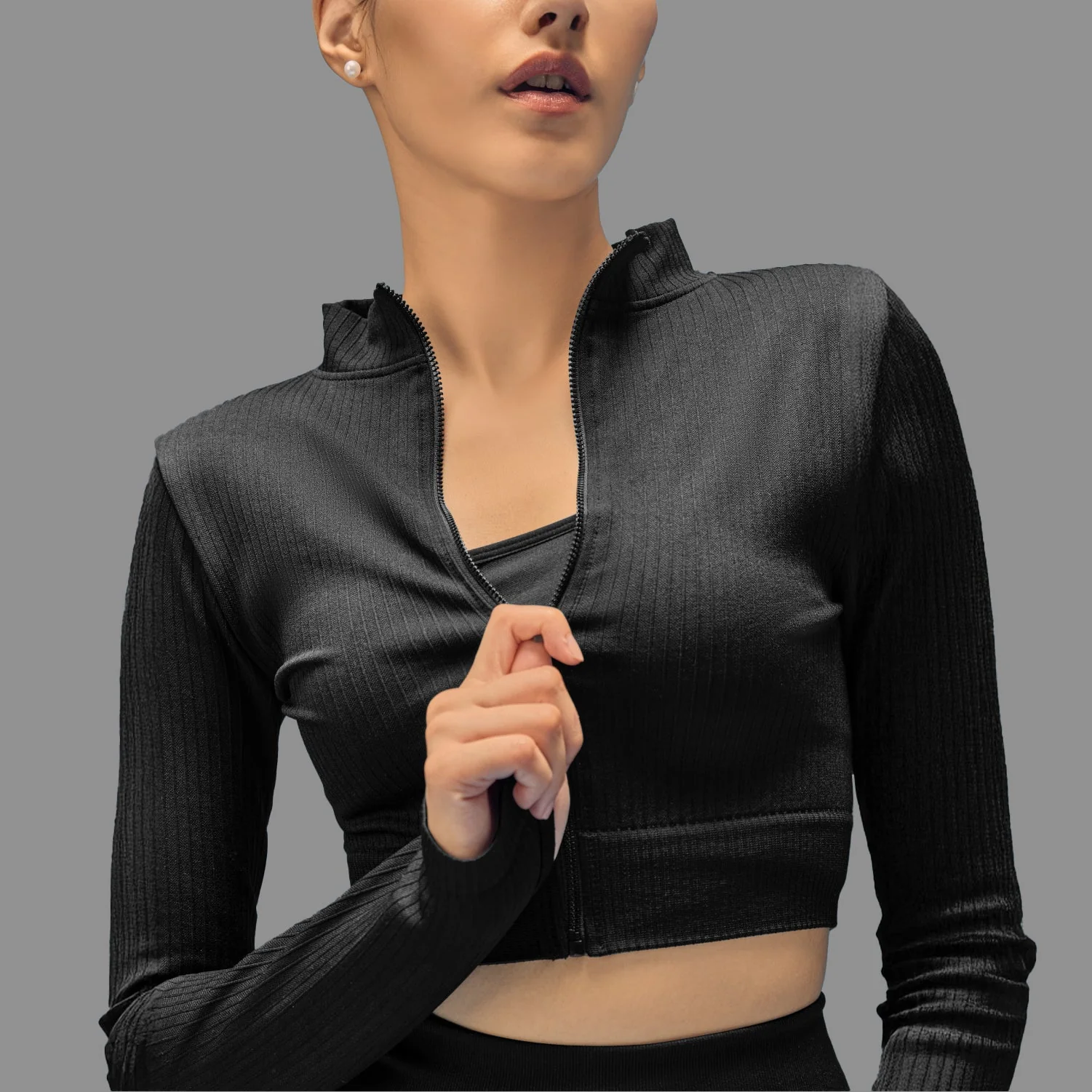Limitless Snatched Cropped Ripped Jacket - BLACK - Image 2