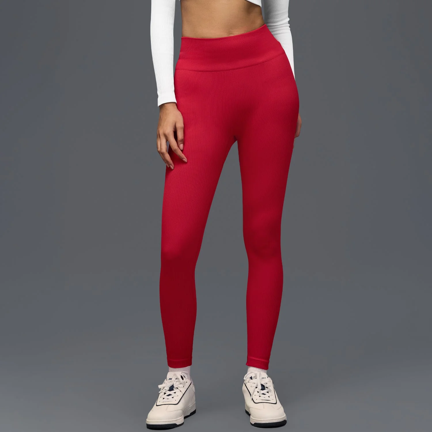 Limitless Snatched mid waisted ribbed Leggings - RED - Image 16