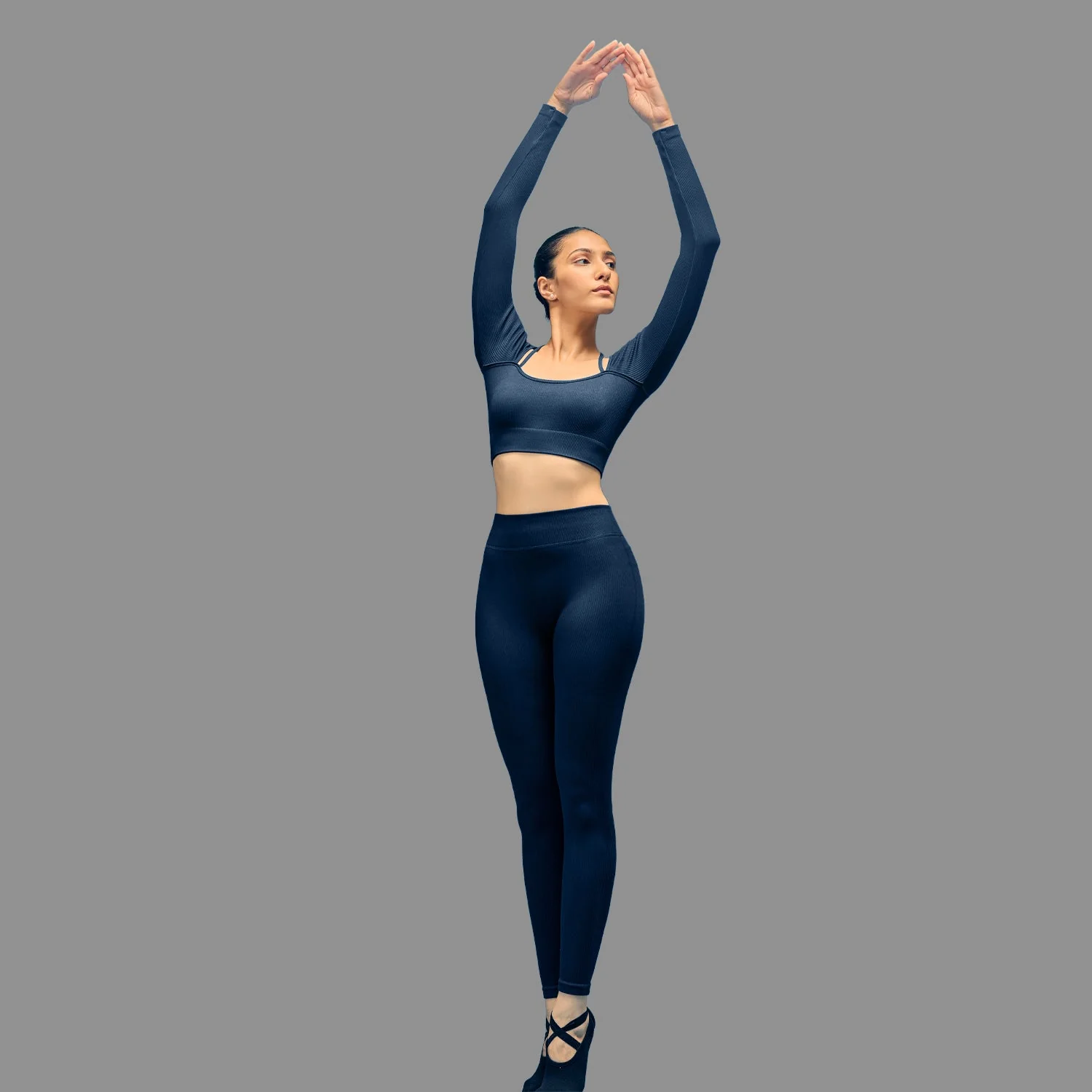 Limitless Snatched ribbed long sleeve top- Navy Blue - Image 4