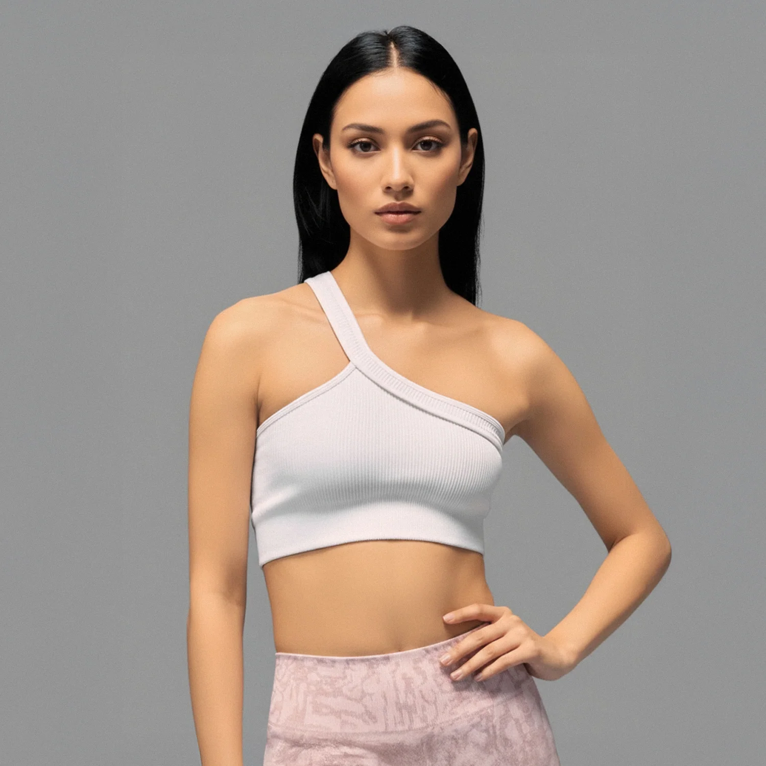 Limitless Snatched ribbed One shoulder bra - White