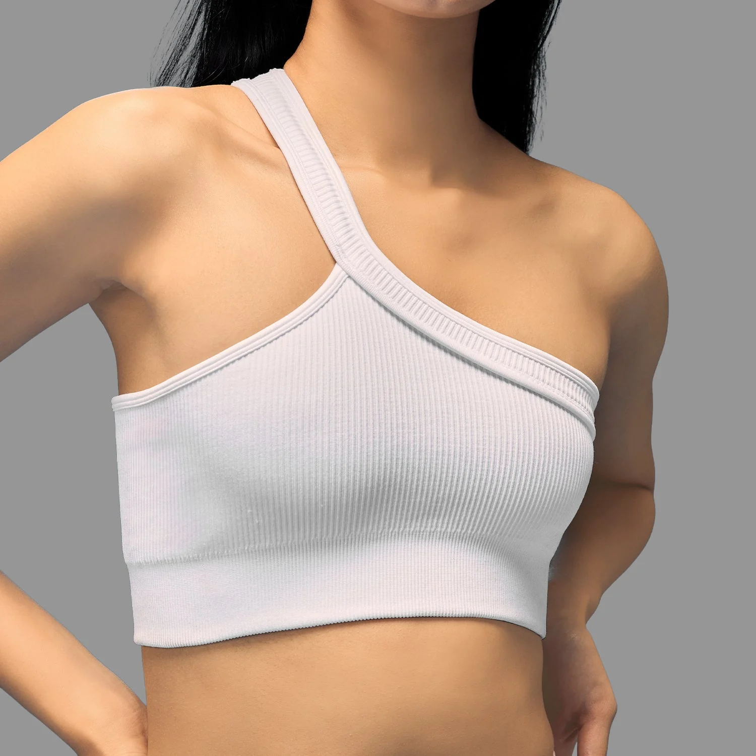 Limitless Snatched ribbed One shoulder bra - White - Image 3
