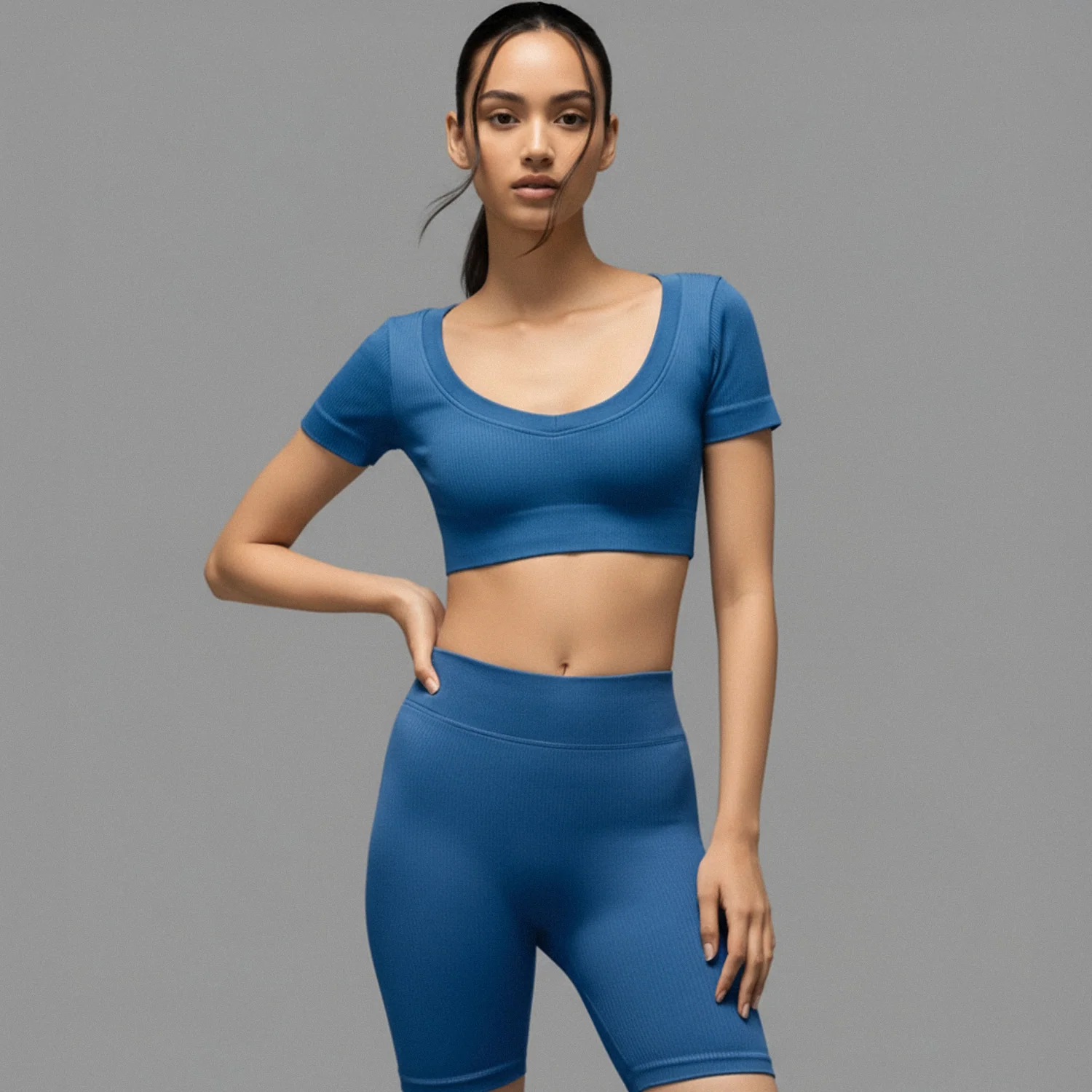 Limitless snatched v neckline Crop Top-  Royal Blue