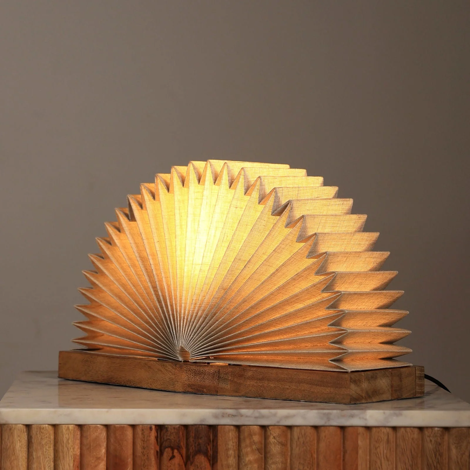 Linen Book Table Lamp Designed For Modern Spaces, 100% Linen Lampshade , Mango Wood Base - Image 5
