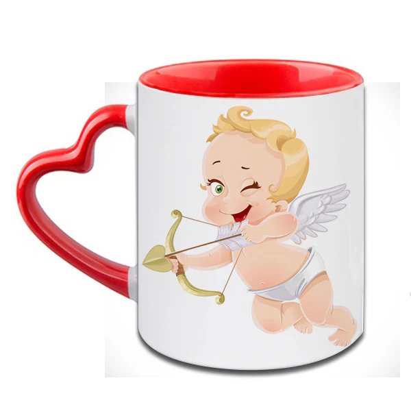 Little Cupid Heart Handle Ceramic Red Mug / 350 Ml