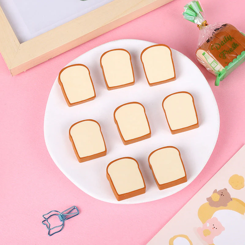 Loaf: 4-Piece Toast Bread Eraser Set – Cute & Fun Stationery for Students & Office Use (Pack of 3) - Image 8