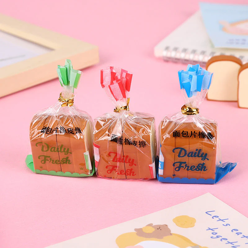 Loaf: 4-Piece Toast Bread Eraser Set – Cute & Fun Stationery for Students & Office Use (Pack of 3) - Image 9