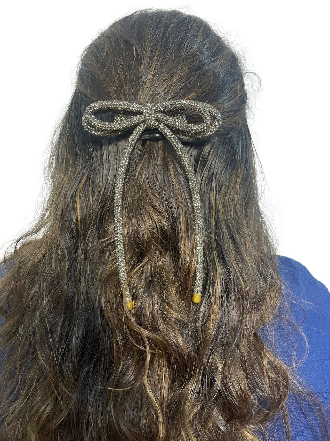 Long Tail Double Layered Rhinestone Cord Hair Bow For Girls - Image 4