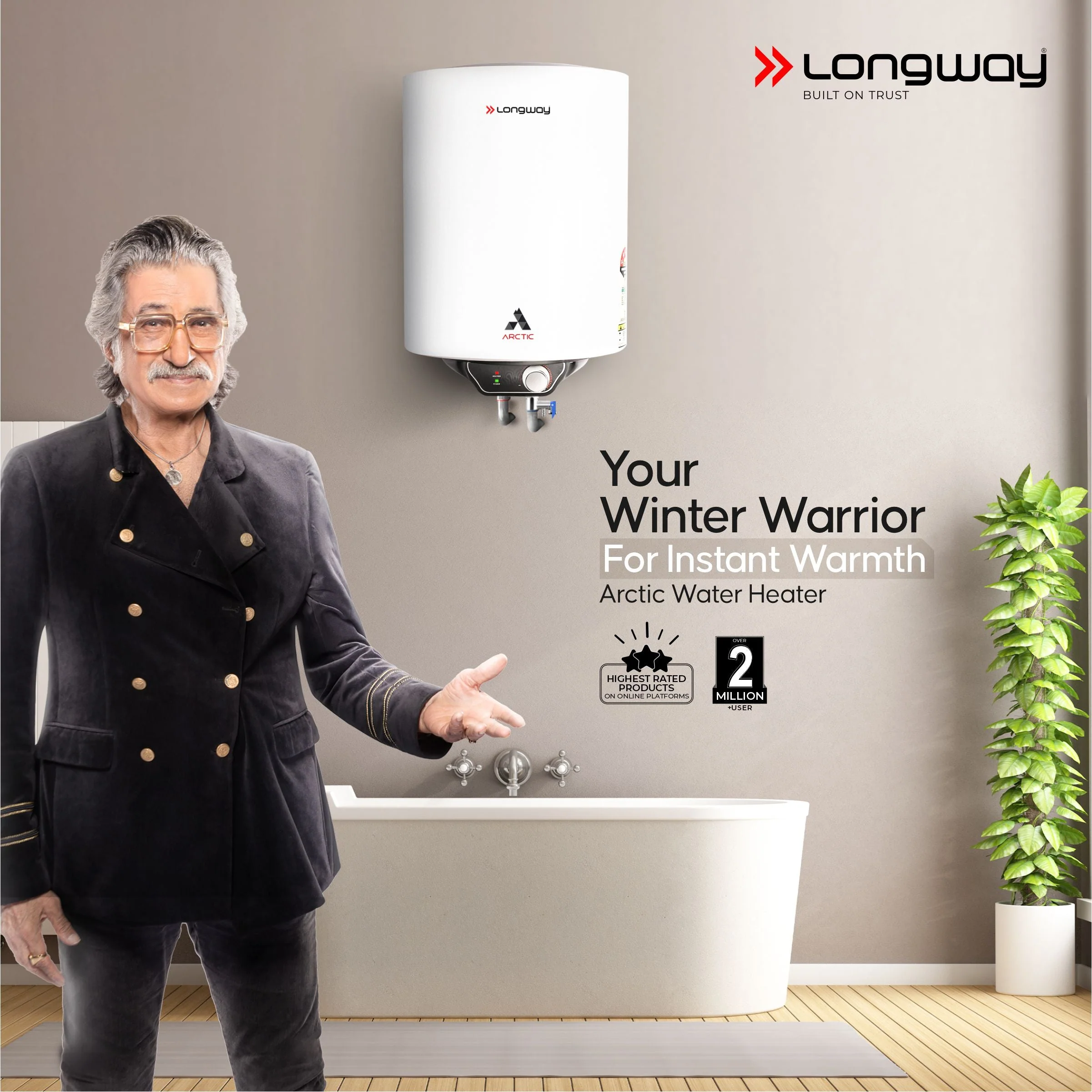 Longway Arctic 10 Ltr 5 Star Rated Storage Water Heater for Home with Advanced Multi-Layered Safety System & Anti-Rust Coating | Glassline Coated Tank | Suitable for Hard Water & High-Rise Building | 5 Years Warranty (White) - Image 2