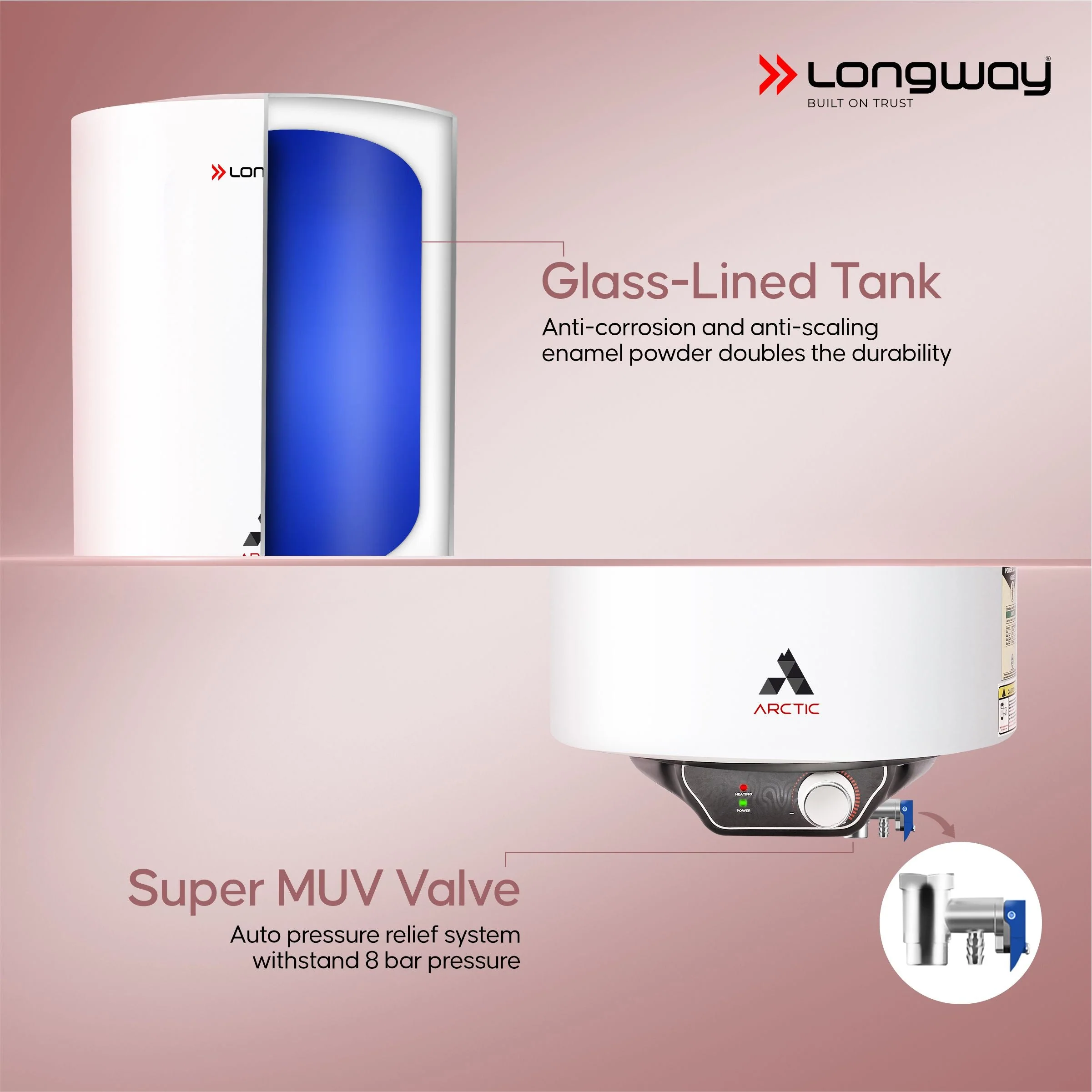 Longway Arctic 10 Ltr 5 Star Rated Storage Water Heater for Home with Advanced Multi-Layered Safety System & Anti-Rust Coating | Glassline Coated Tank | Suitable for Hard Water & High-Rise Building | 5 Years Warranty (White) - Image 7