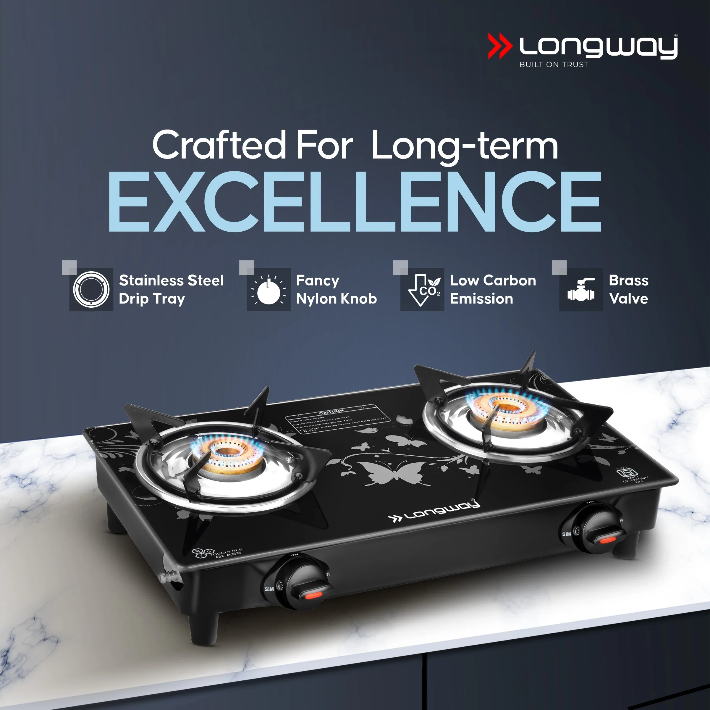 Longway Astra Glass Top, Auto Ignition Glass Gas Stove (Black, ISI Certified, 2 Years Warranty) - Image 5