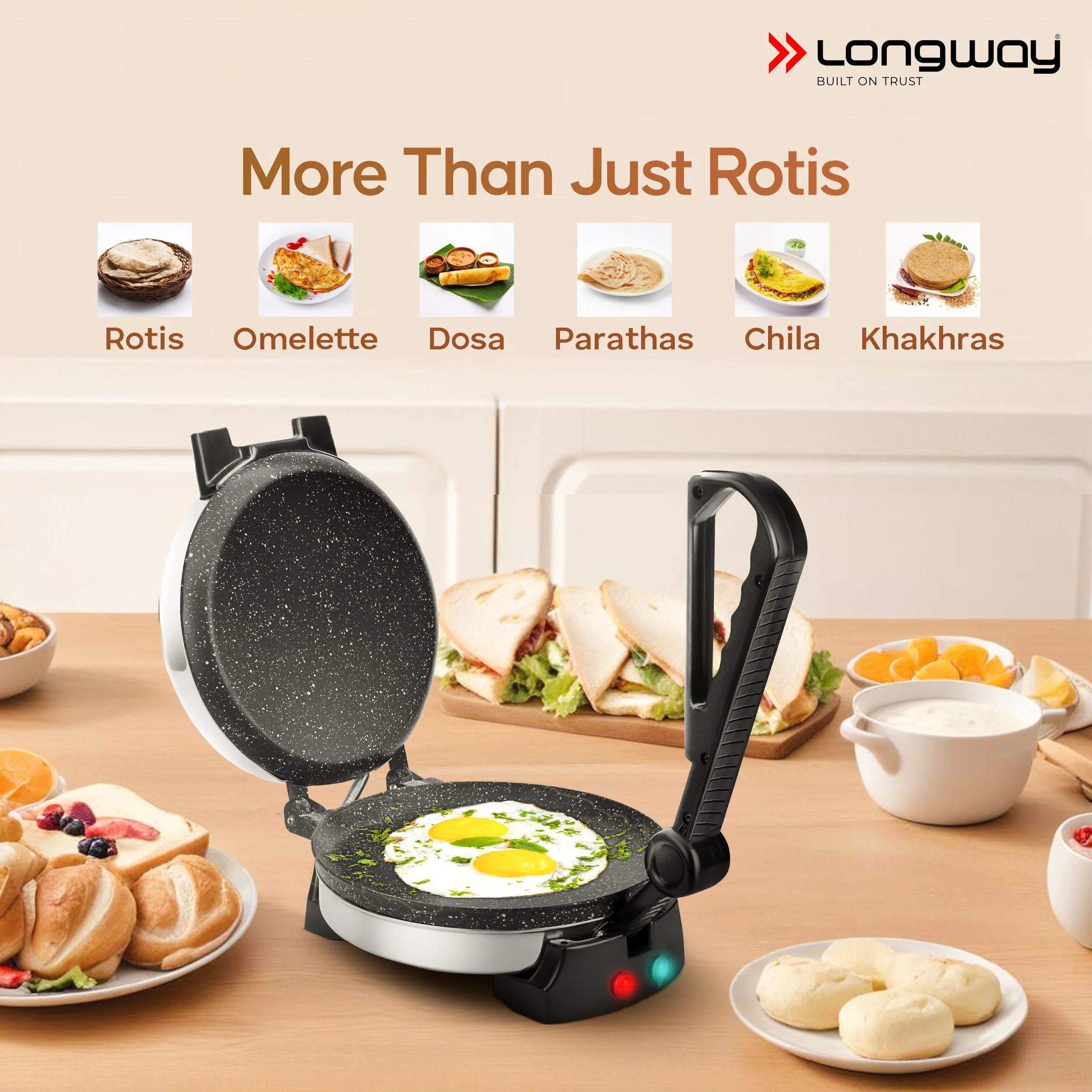 Longway Automatic Electric Roti Maker | Non-Stick Stainless Steel Press for Roti, Chapati & Parathas Multipurpose | (1000 W, Silver) - Image 6