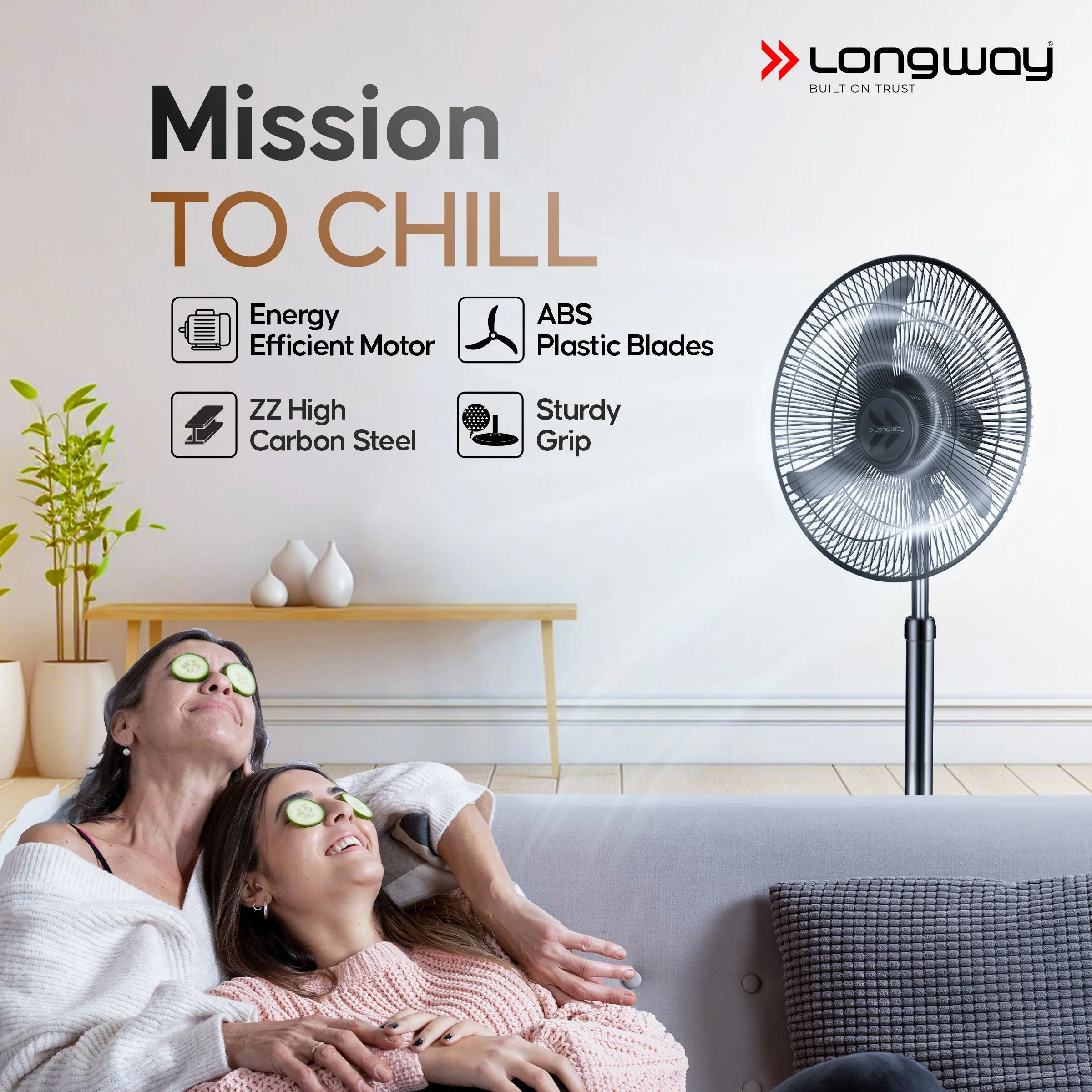 Longway Bolt Black Pedestal Fan, P1 400 mm, Ultra High Speed, 3 Blade, Decorative Star Rated (Black, Pack of 1) - Image 3