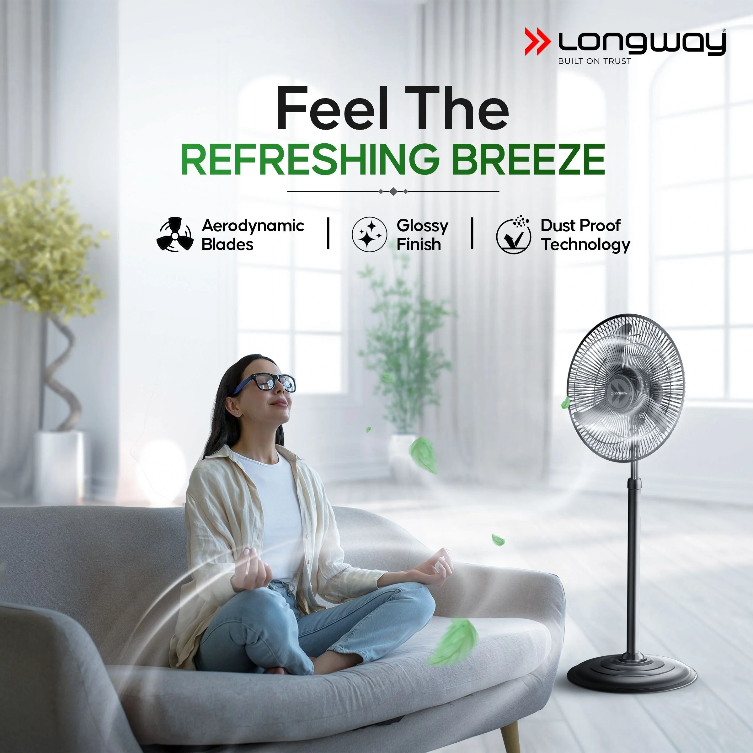 Longway Bolt Black Pedestal Fan, P1 400 mm, Ultra High Speed, 3 Blade, Decorative Star Rated (Black, Pack of 1) - Image 6