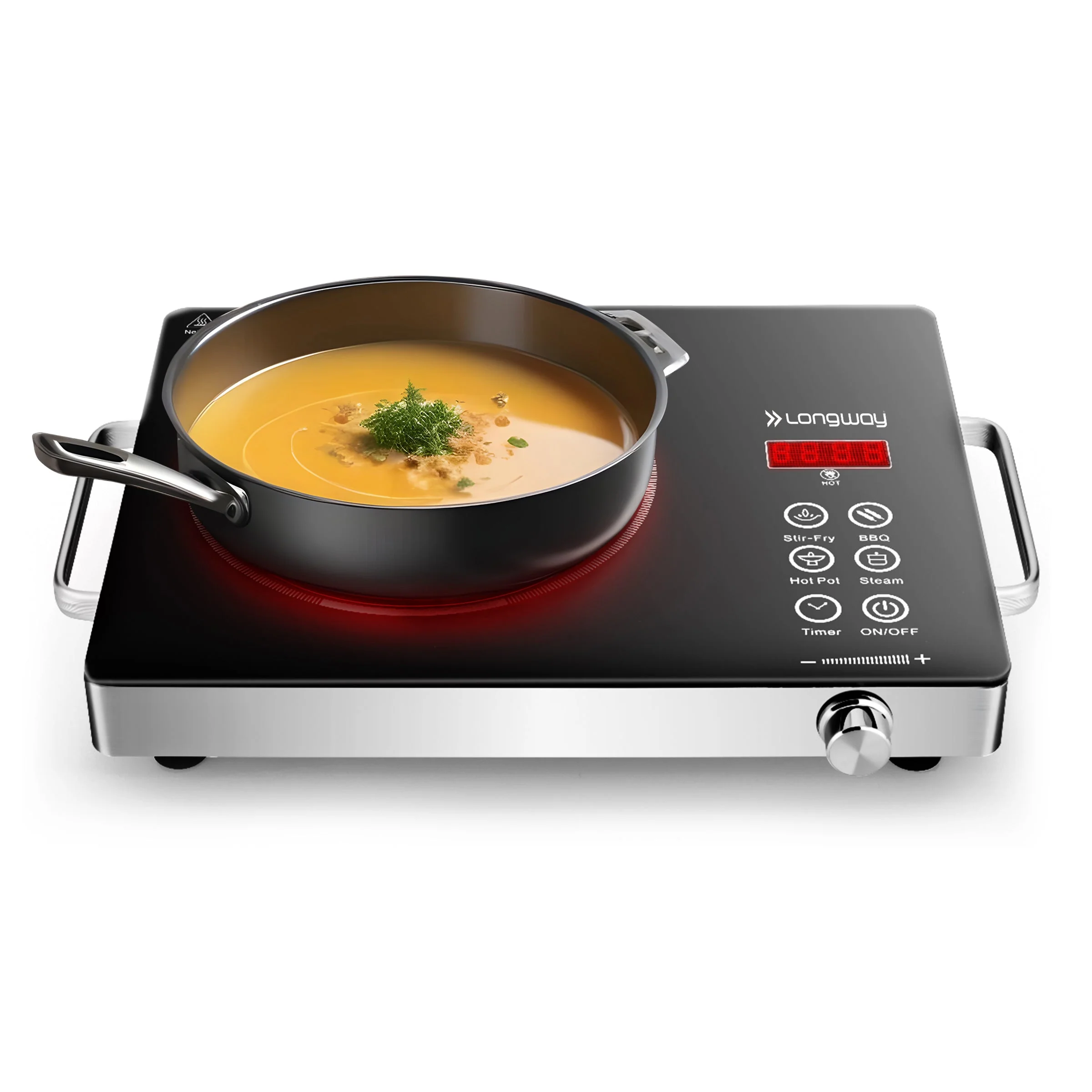 Longway Chef Infra ICT 2200 W Infrared Induction Cooktop with Free Stainless Steel Grill | Auto Shut Off & Overheat Protection | 2 Years Warranty (Black, Touch Control)
