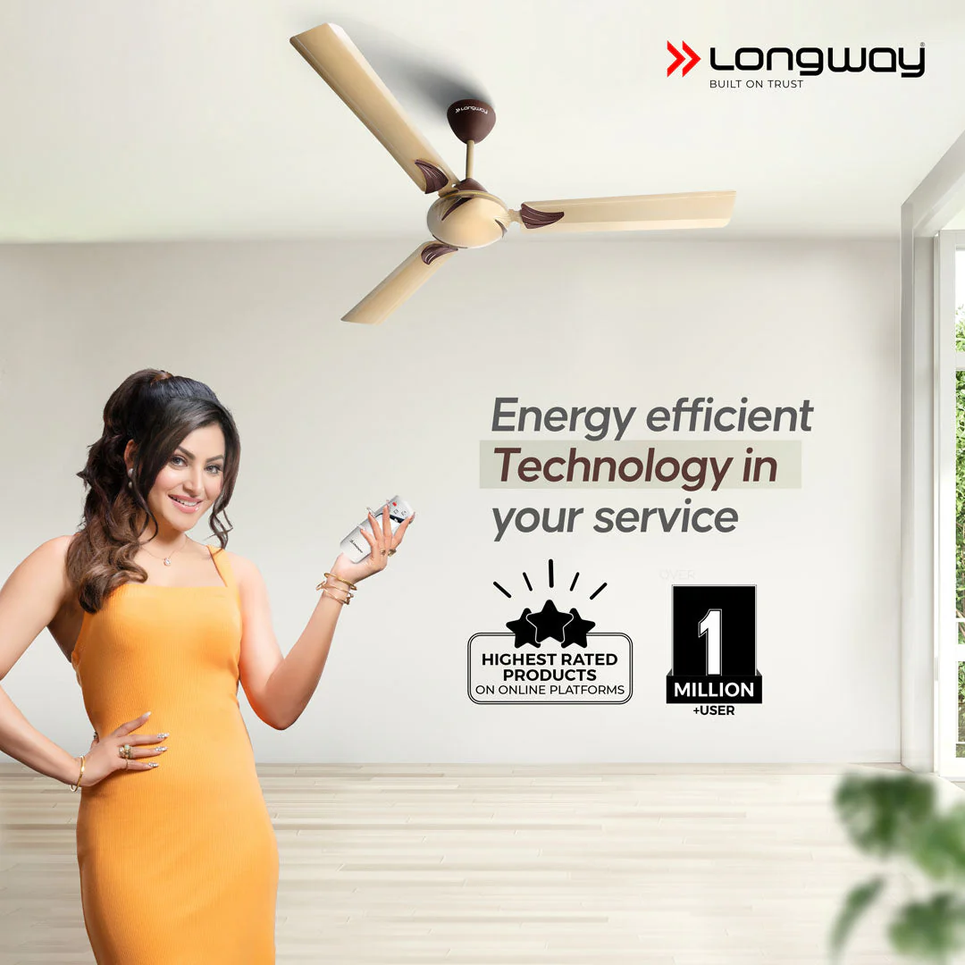 Longway Creta P1 1200 mm/48 inch Remote Controlled 3 Blade Anti-Dust Decorative Star Rated Ceiling Fan (Golden, Pack of 1) - Image 2