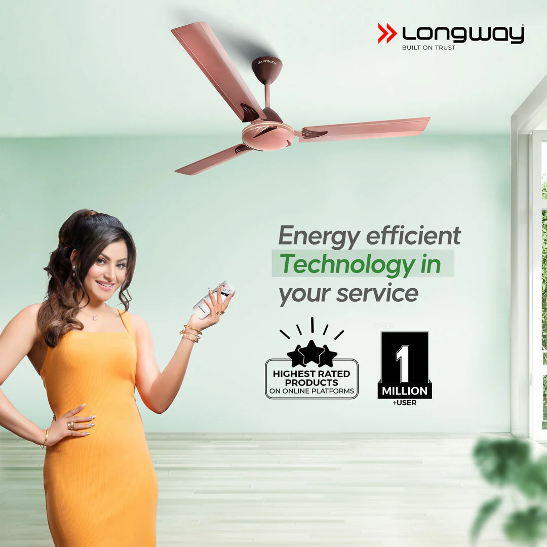 Longway Creta P1 1200 mm/48 inch Remote Controlled 3 Blade Anti-Dust Decorative Star Rated Ceiling Fan (Rusty Brown, Pack of 1) - Image 2