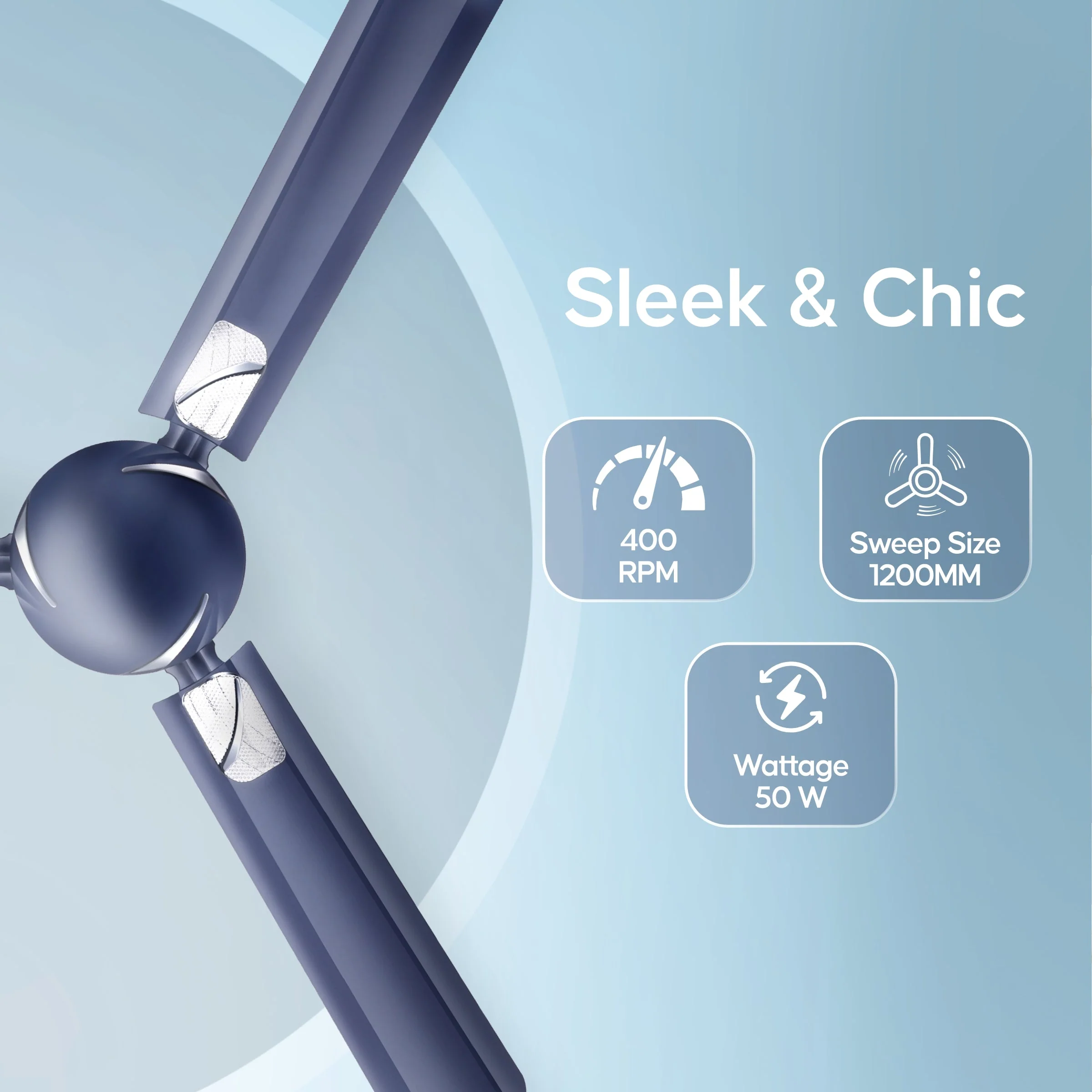 Longway Creta P1 1200 mm/48 inch Ultra High Speed 3 Blade Anti-Dust Decorative Star Rated Ceiling Fan (Silver Blue, Pack of 1) - Image 4
