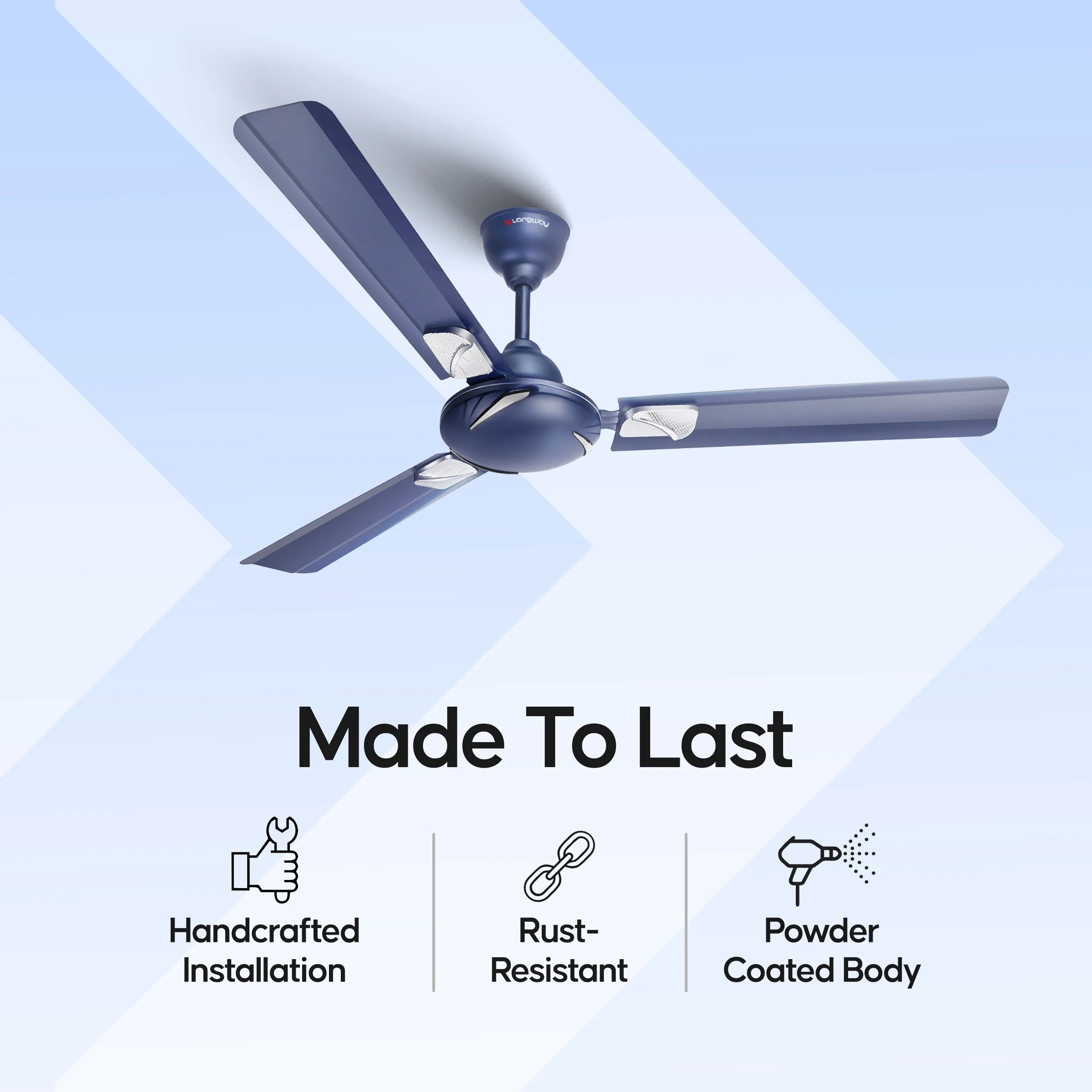 Longway Creta P1 1200 mm/48 inch Ultra High Speed 3 Blade Anti-Dust Decorative Star Rated Ceiling Fan (Silver Blue, Pack of 1) - Image 6
