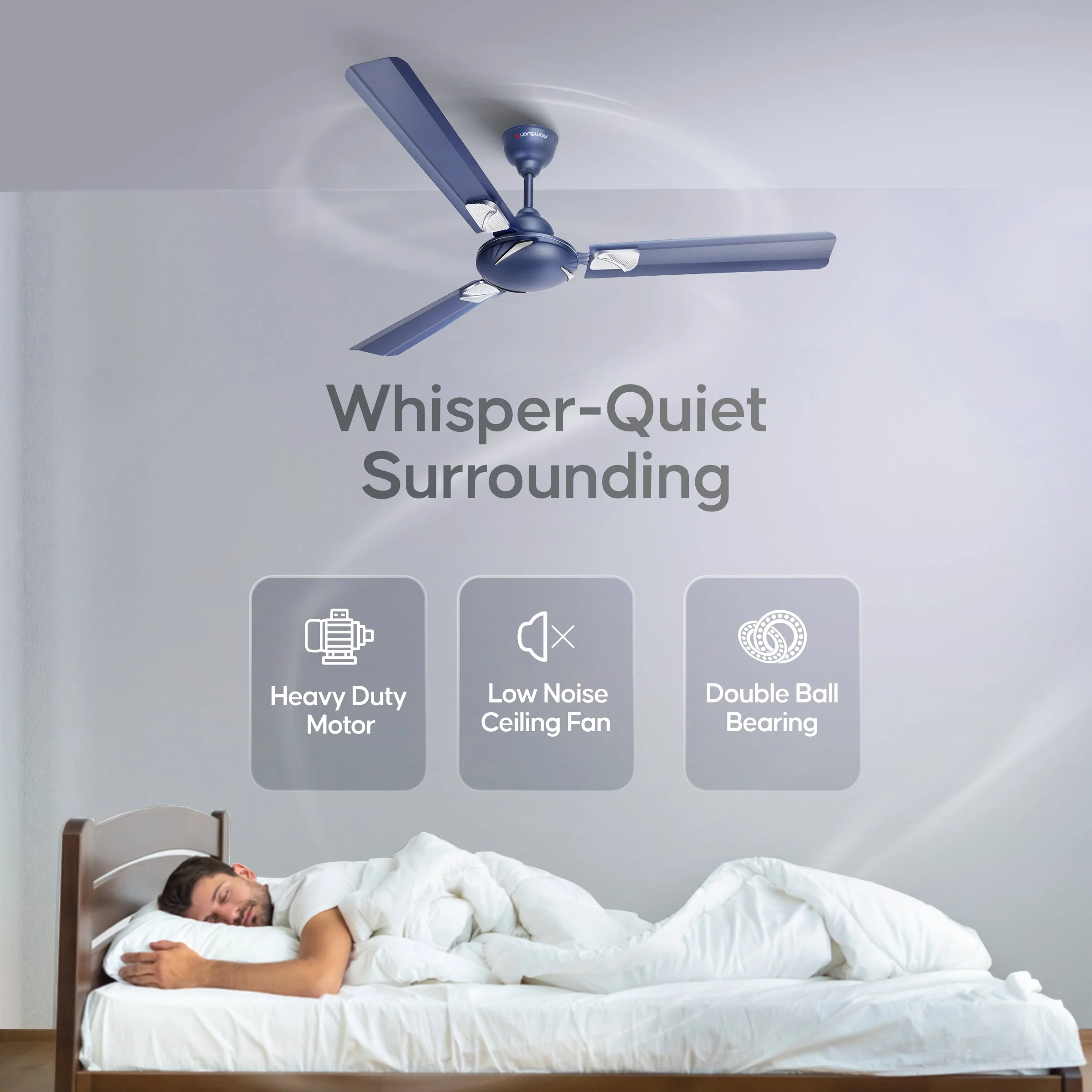 Longway Creta P1 1200 mm/48 inch Ultra High Speed 3 Blade Anti-Dust Decorative Star Rated Ceiling Fan (Silver Blue, Pack of 1) - Image 7