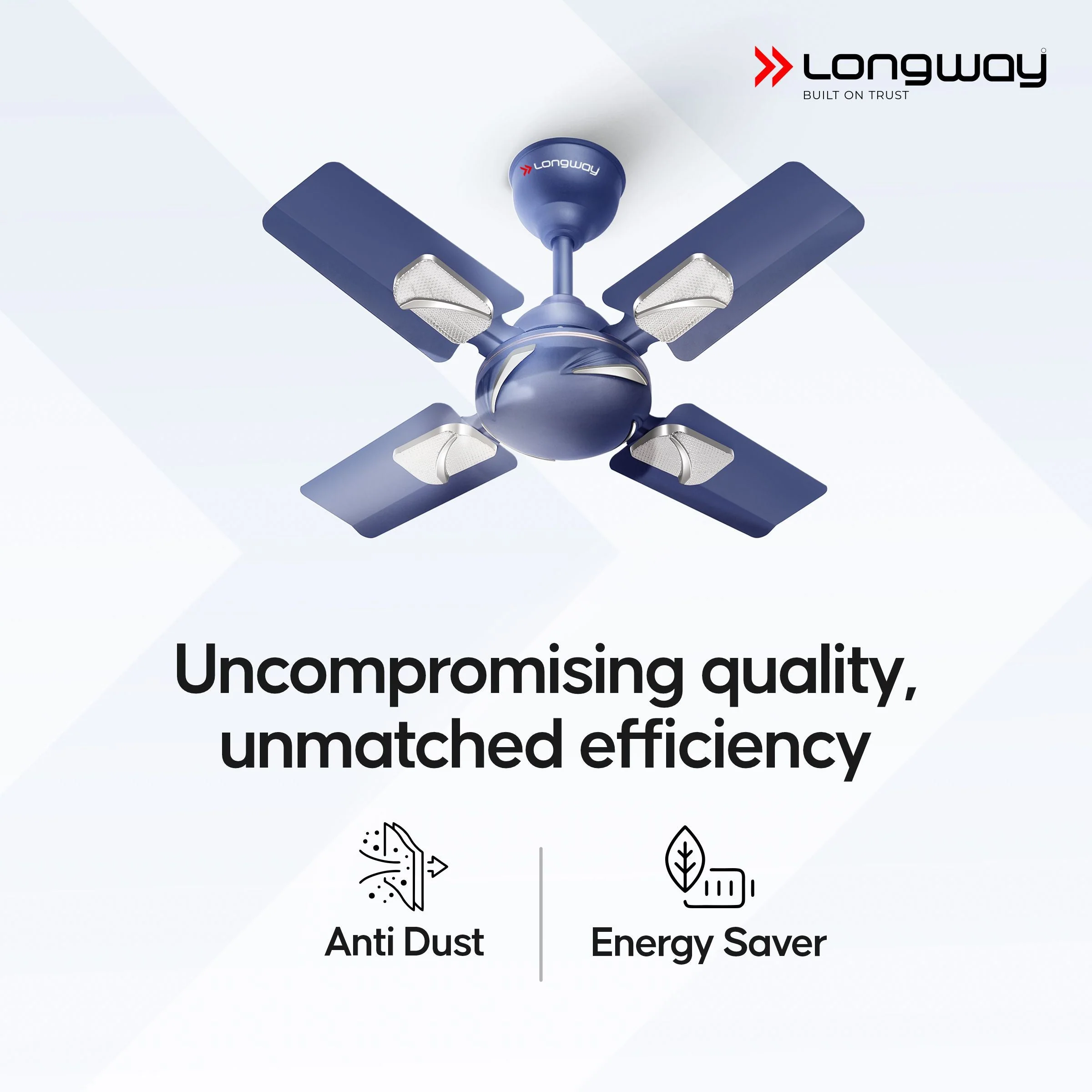 Longway Creta P1 600 mm/24 inch Ultra High Speed 4 Blade Anti-Dust Decorative Star Rated Ceiling Fan (Silver Blue, Pack of 1) - Image 5